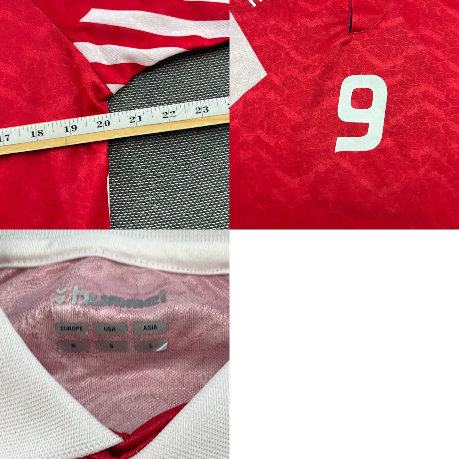 Hummel Hummel Denmark 1992 Home Jersey Mens Medium #9 Red Football T-Shirt Sports Quick Dry Polyester Shirt Size US M / EU 48-50 / 2 - 8 Thumbnail