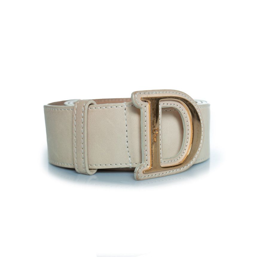 Dior Dior, gold buckled D belt with beige leather Size ONE SIZE - 5 Thumbnail