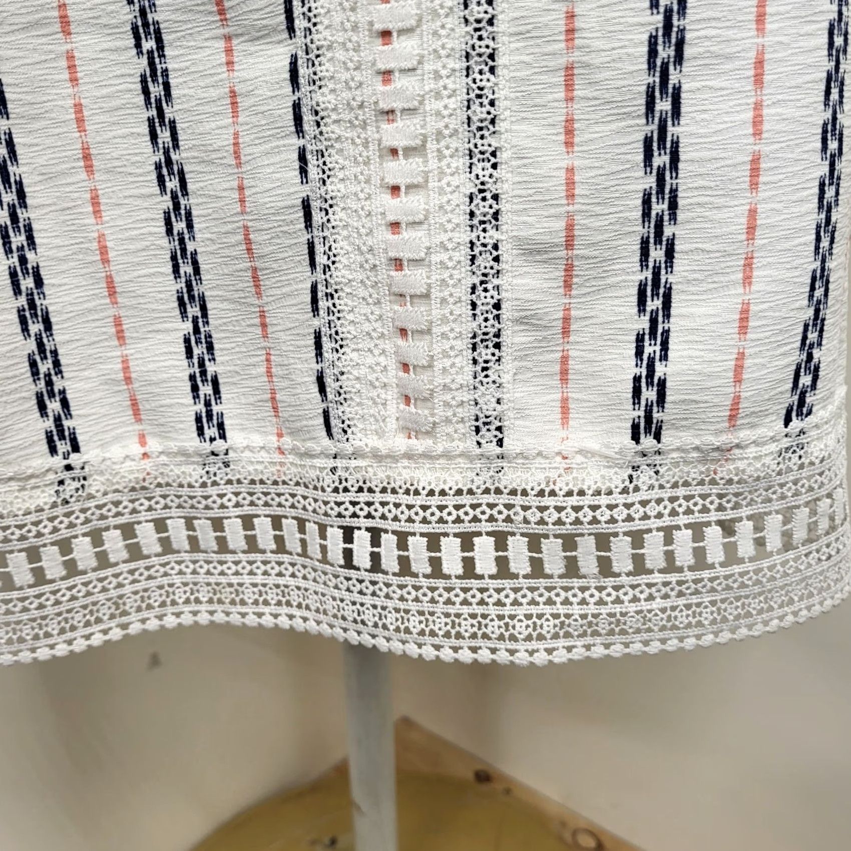 Vintage Xhilaration Dress Women's XL Red White Blue Vertical Striped Lace Trimmed Casual Short Sleeve Size XL / US 12-14 / IT 48-50 - 2 Thumbnail
