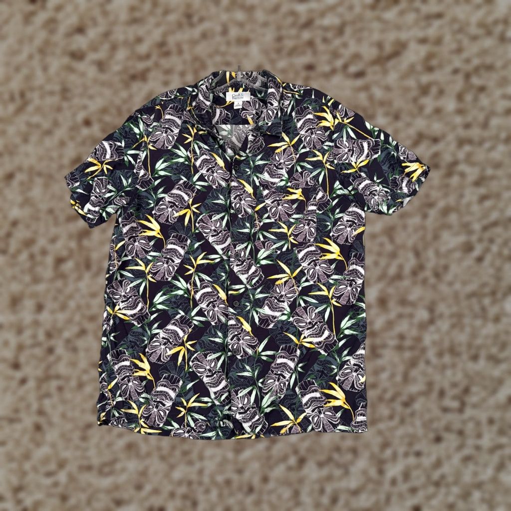 Croft & Barrow Croft Barrow Shirt Men Small Blue Tiki Leaf Hawaiian Button Up Rayon Blend Size US S / EU 44-46 / 1 - 1 Thumbnail