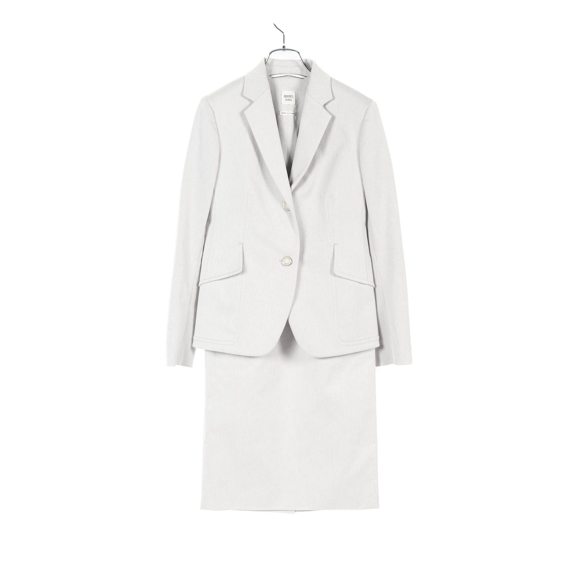 Hermes Hermes Serie Button Skirt Suit Set Up Cotton Light Gray Size ONE SIZE - 1 Thumbnail