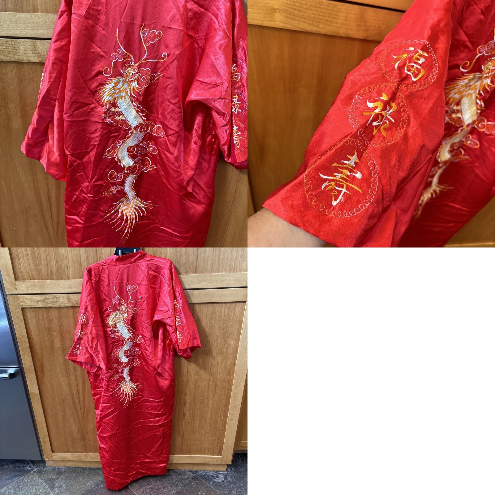 Vintage VINTAGE Unbranded Satin Kimono Robe Red Orange Embroidered Dragon Pockets Lined Open Front XXL Unisex Adults Size ONE SIZE - 8 Thumbnail