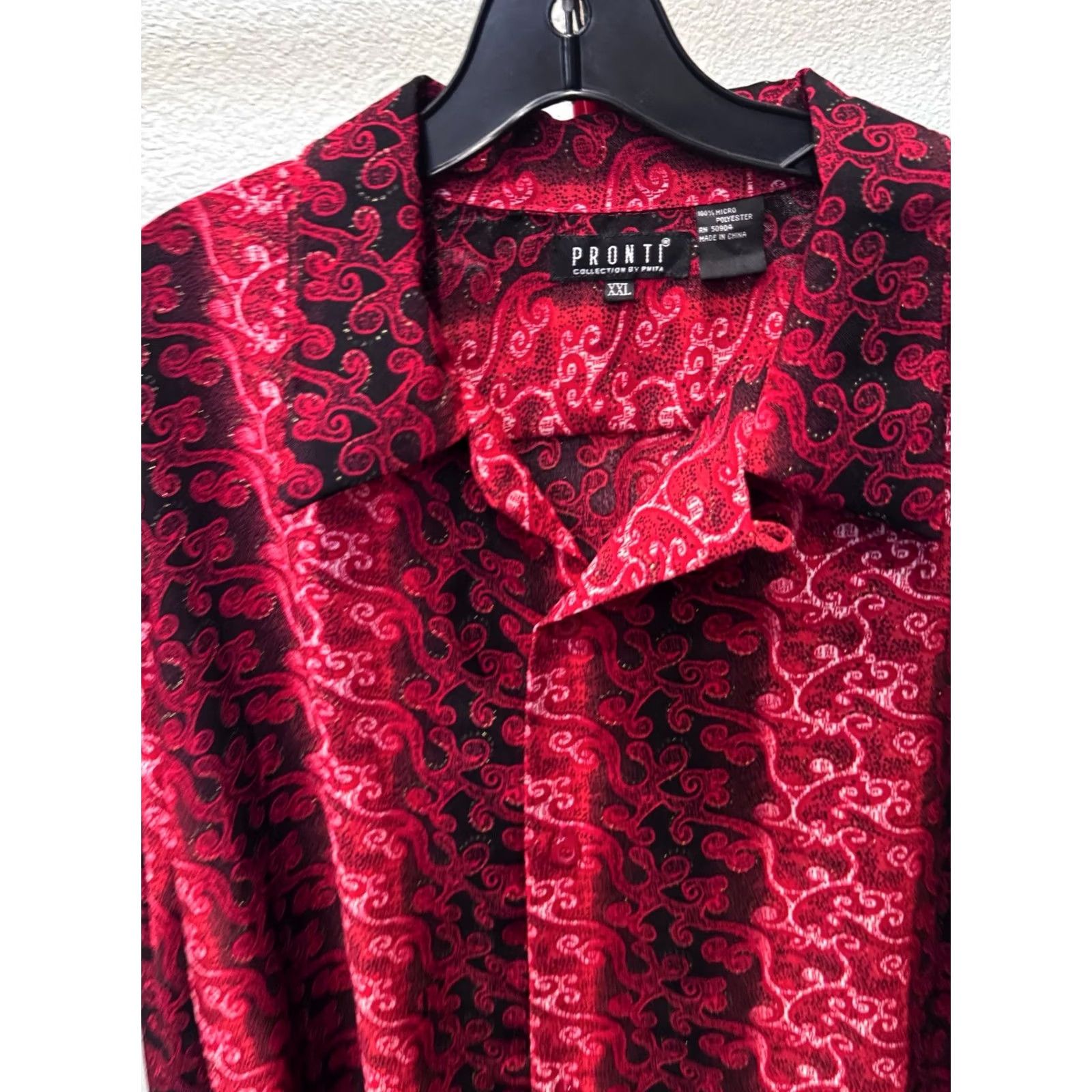 Vintage WILD Red Paisley Micro Poly LONG SLEEVE SHIRT Pronti 2XL 18 x 37/38 Mens Size US XXL / EU 58 / 5 - 4 Thumbnail