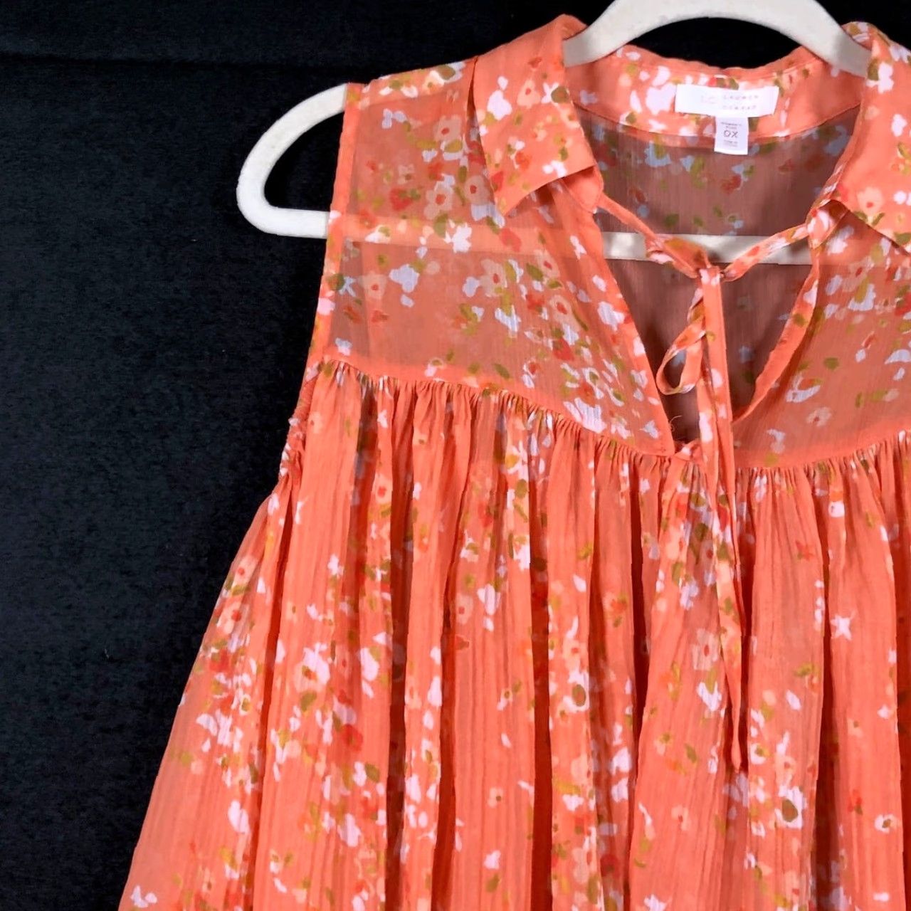 Lauren Conrad VINTAGE LC Lauren Conrad Blouse Womens Sleeveless Floral V-Neck 0X Orange White Pleated Popover Pullover Size XL / US 12-14 / IT 48-50 - 4 Thumbnail