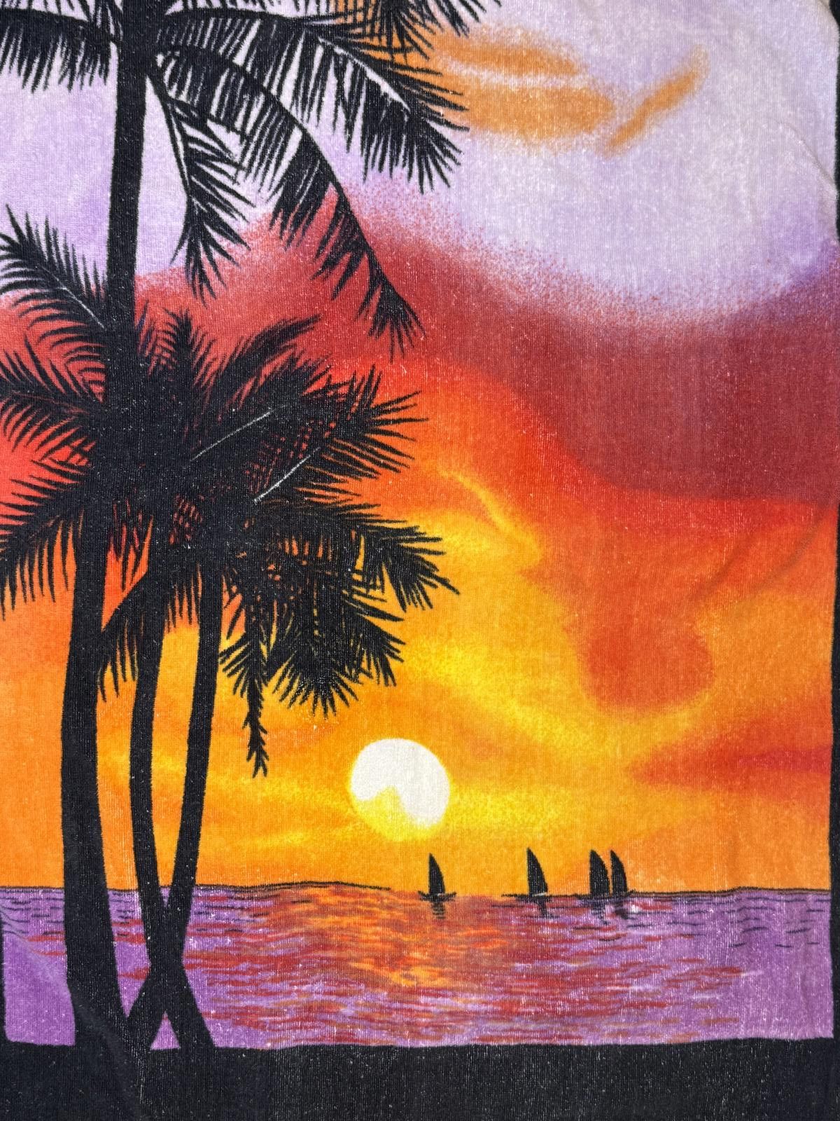 Designer Vintage Hawaii Sunset Beach Towel with Palm Tree Silhouette Size ONE SIZE - 4 Thumbnail