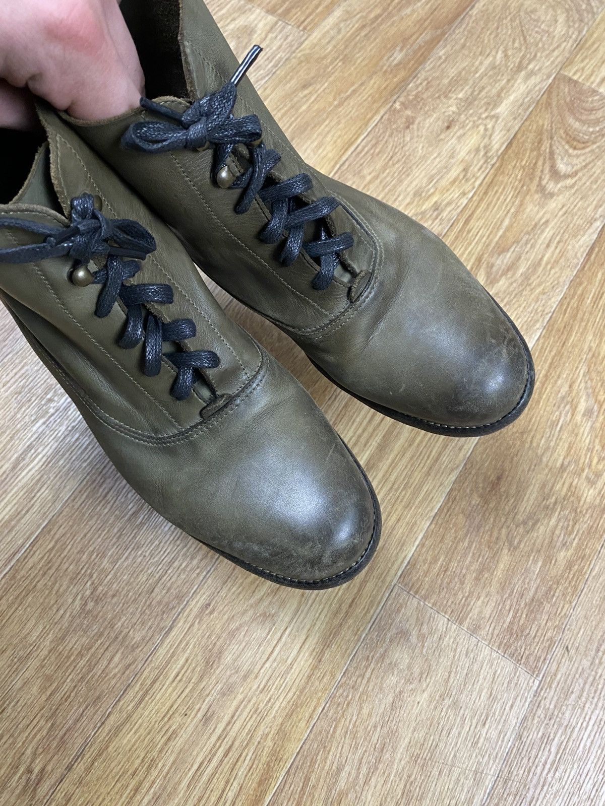 Leather × Sartore Sartore Paris Olive Green Leather Ankle Boots Size: 38 Size US 8 / IT 38 - 4 Thumbnail