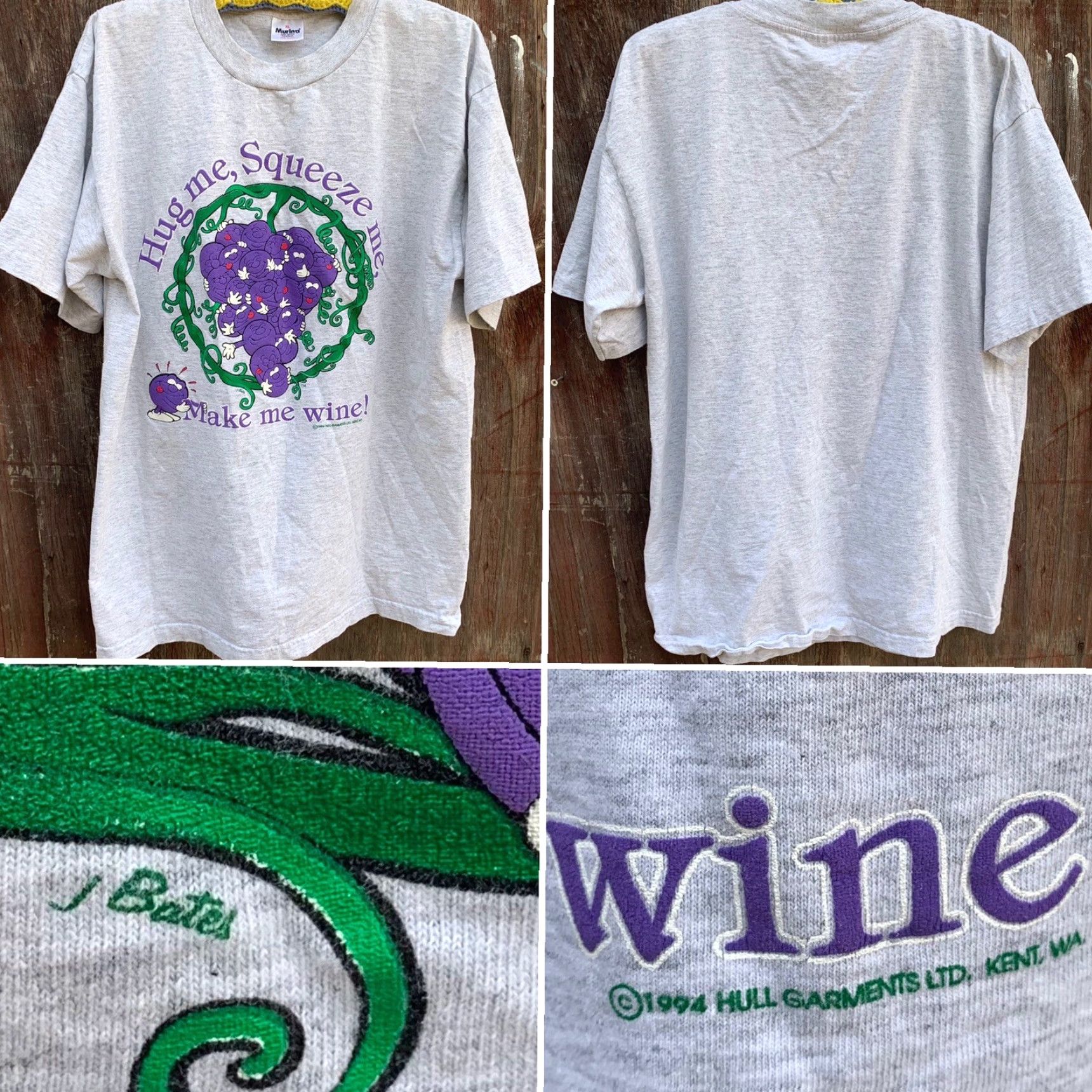 Vintage VINTAGE Hug me Squeeze me Make me wine t-shirt 1994 Hull Garments 90s grapes XL Size XL / US 12-14 / IT 48-50 - 4 Thumbnail