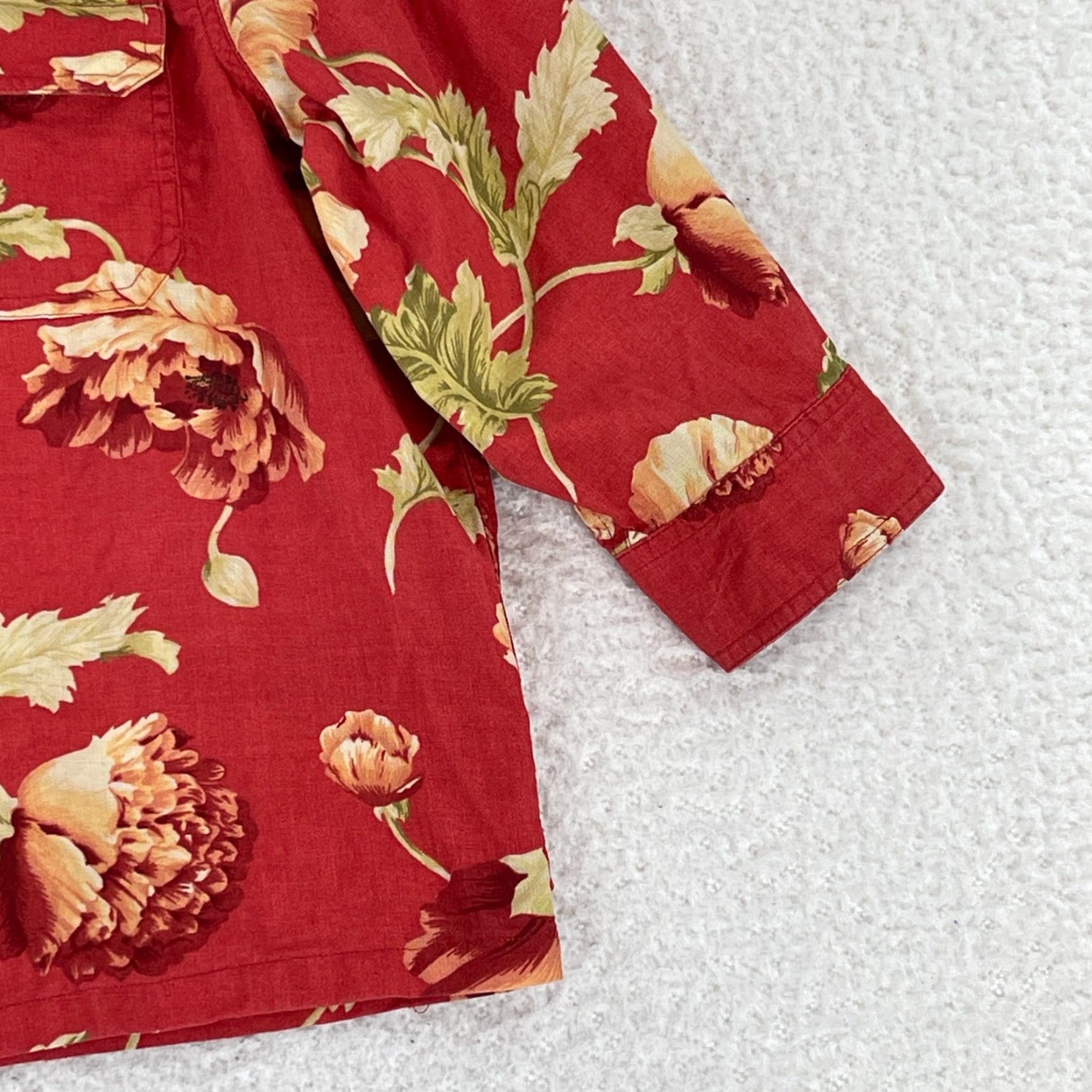 Vintage Lemon Grass Petite Red Floral Button-Up Shirt Womens 3/4 Sleeve Cotton PM Size M / US 6-8 / IT 42-44 - 5 Thumbnail