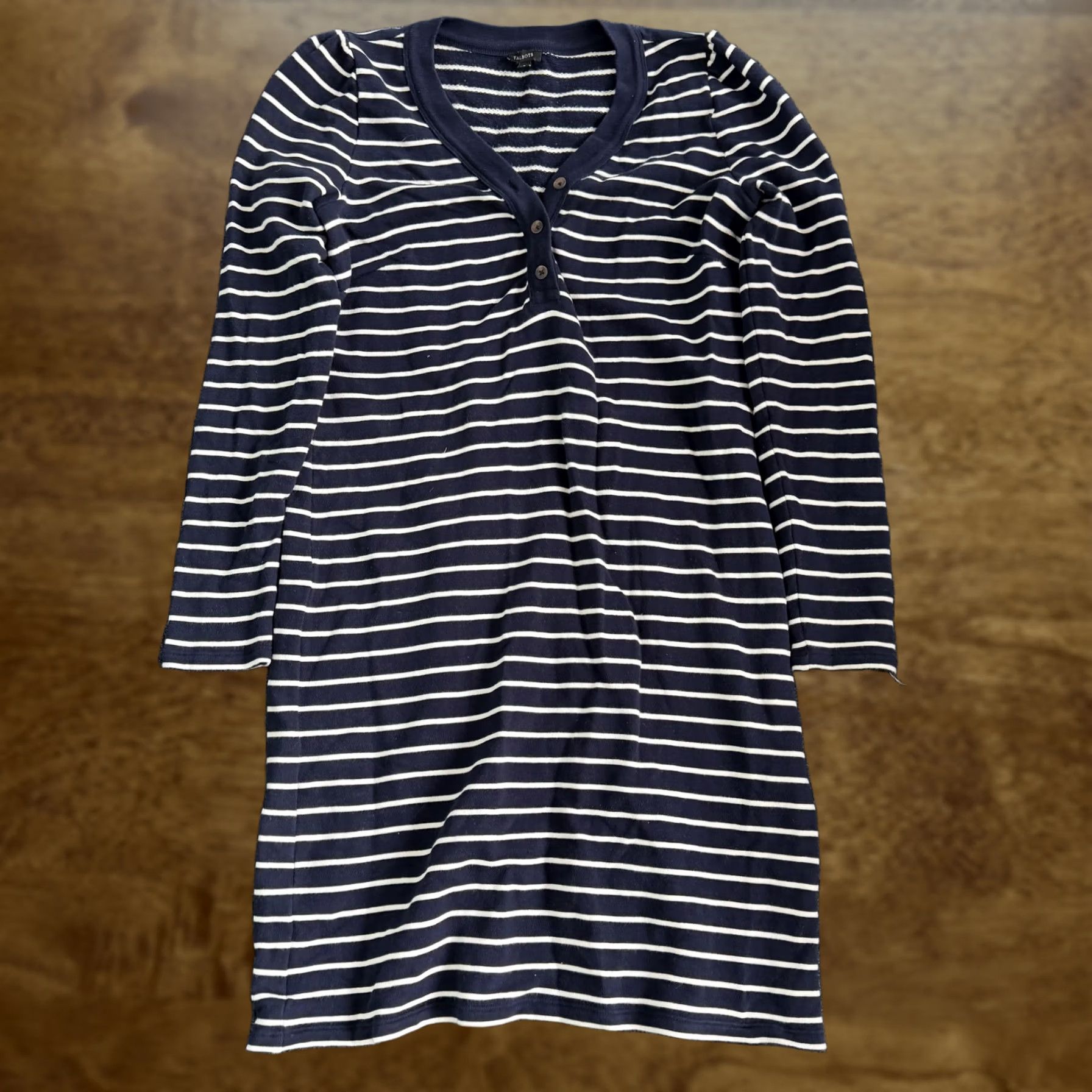 Talbots VINTAGE Talbots Sweater Dress Womens M Blue Striped Knit V Neck Button Long Sleeve Size M / US 6-8 / IT 42-44 - 1 Thumbnail