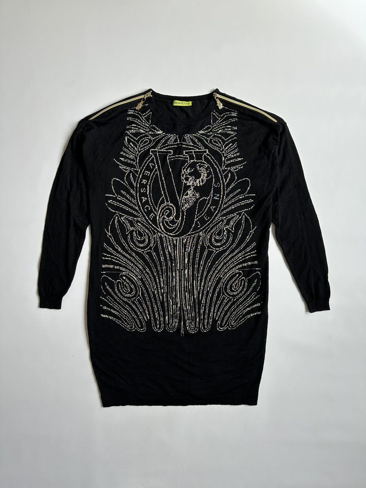 Versace Jeans Couture Versace Jeans Knit Long Sleeve Shirtdress Gold Zip Sz L/XL Size L / US 10 / IT 46 - 1 Thumbnail