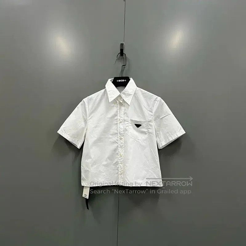 Prada White Cotton Logo Short-Sleeve Shirt.