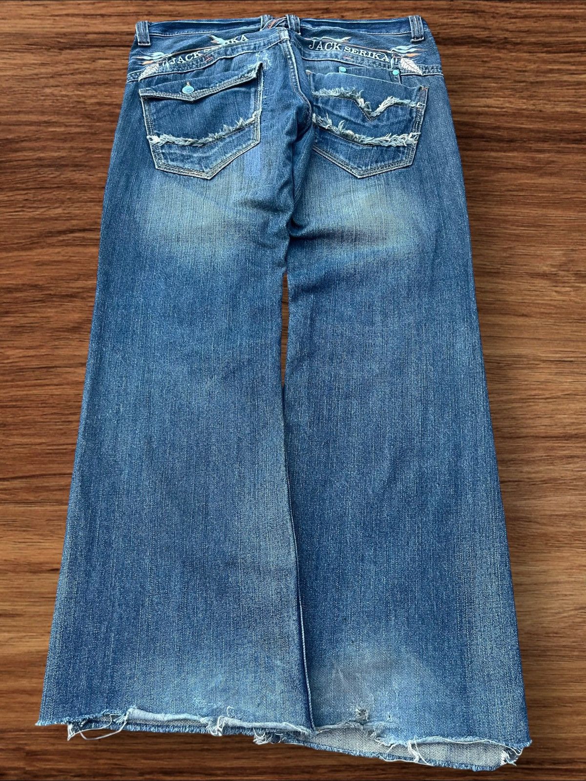 Japanese Brand Vintage Japan Jack Serika Mud Washed Twisted Flare Leg Jeans Size US 35 - 1 Thumbnail