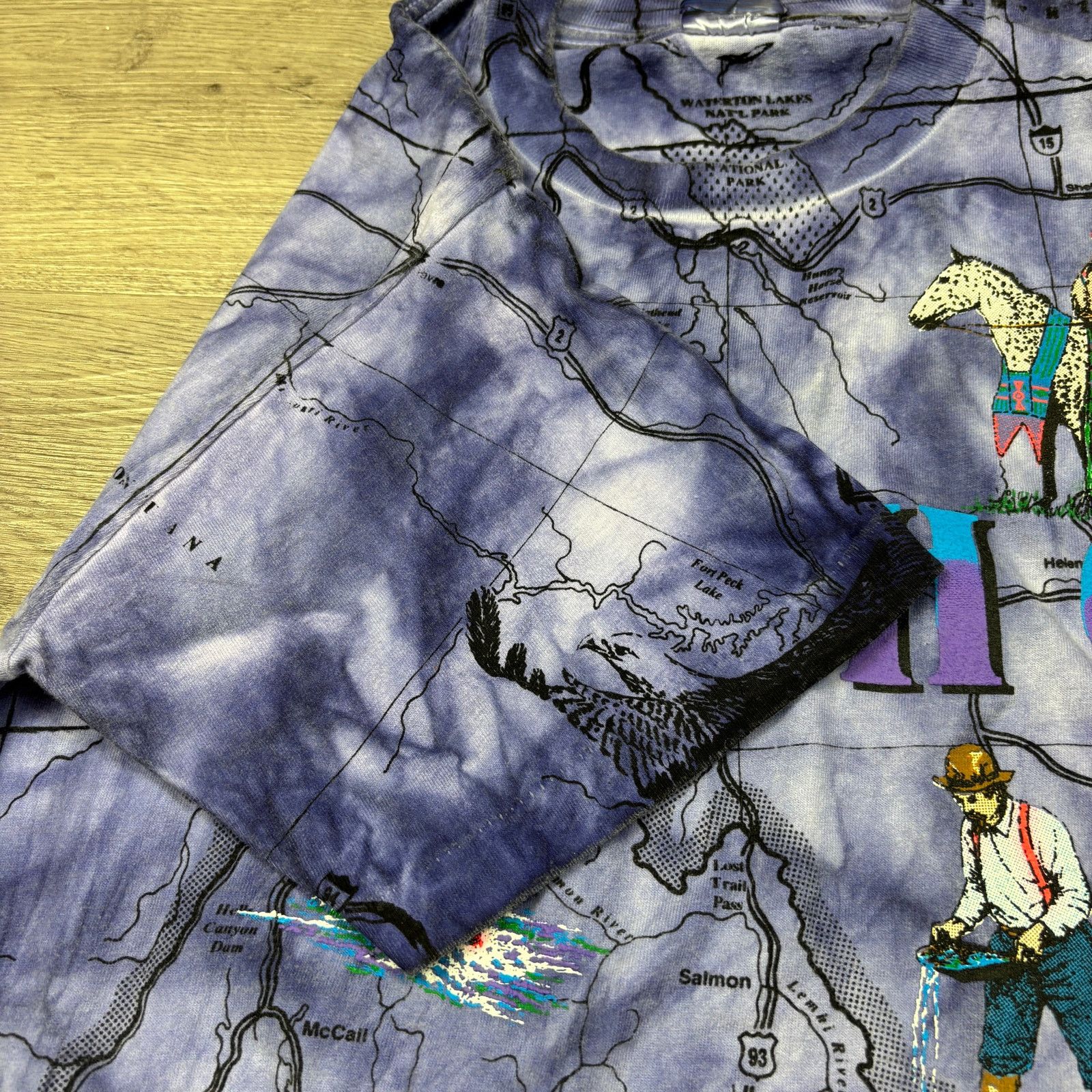 Gildan × Vintage VTG 90s Idaho State Map Tie Dye AOP Single Stitch Shirt Med Size US M / EU 48-50 / 2 - 8 Thumbnail