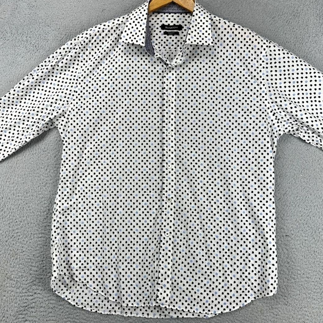 BUGATCHI VINTAGE Bugatchi Button Up Shirt Mens XL Snow White Black Polka Dot Shaped Fit Casual Size US XL / EU 56 / 4 - 2 Thumbnail