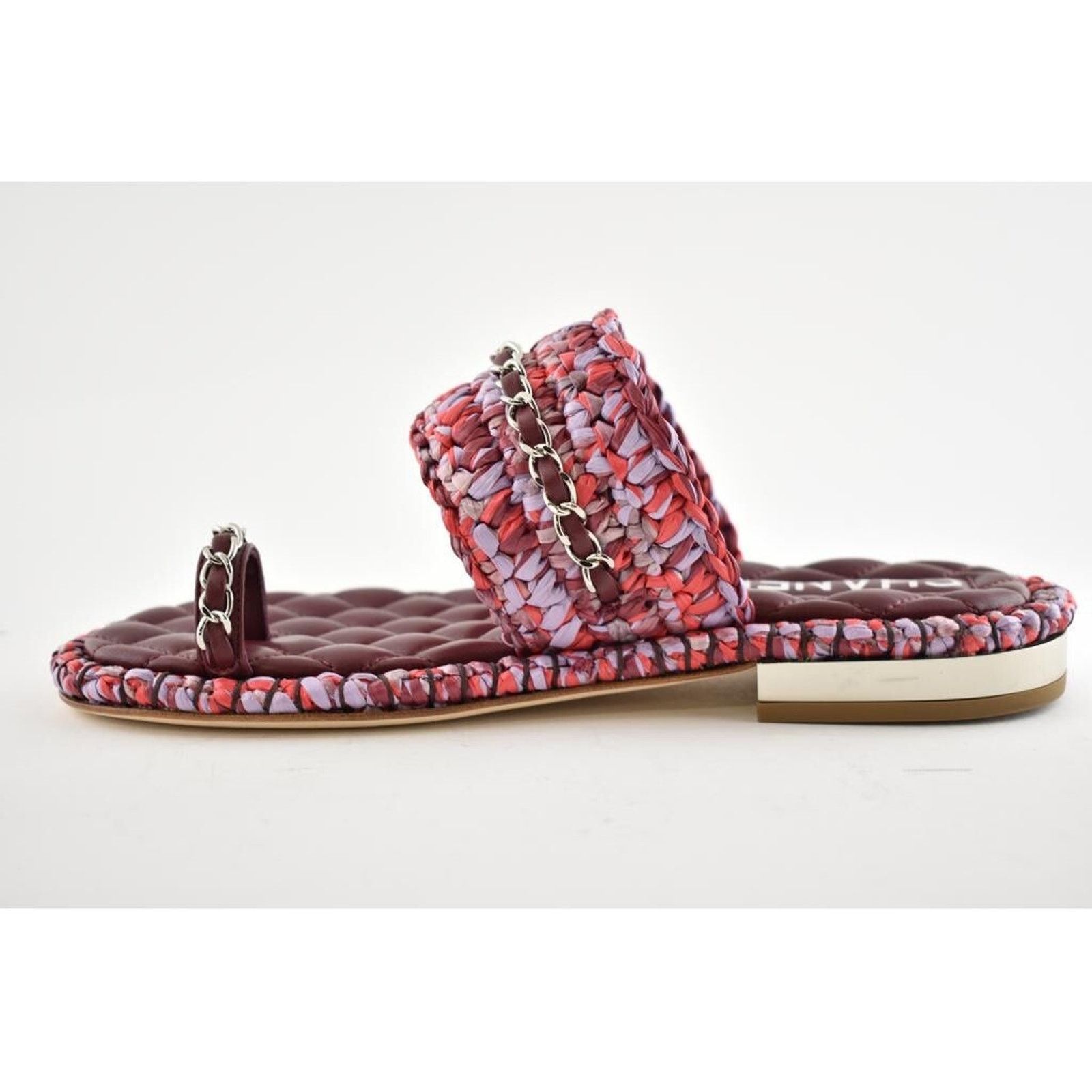 Chanel Chanel 20S Red Purple Raffia Tweed CC Chain Logo Mule Size US 7 / IT 37 - 9 Thumbnail
