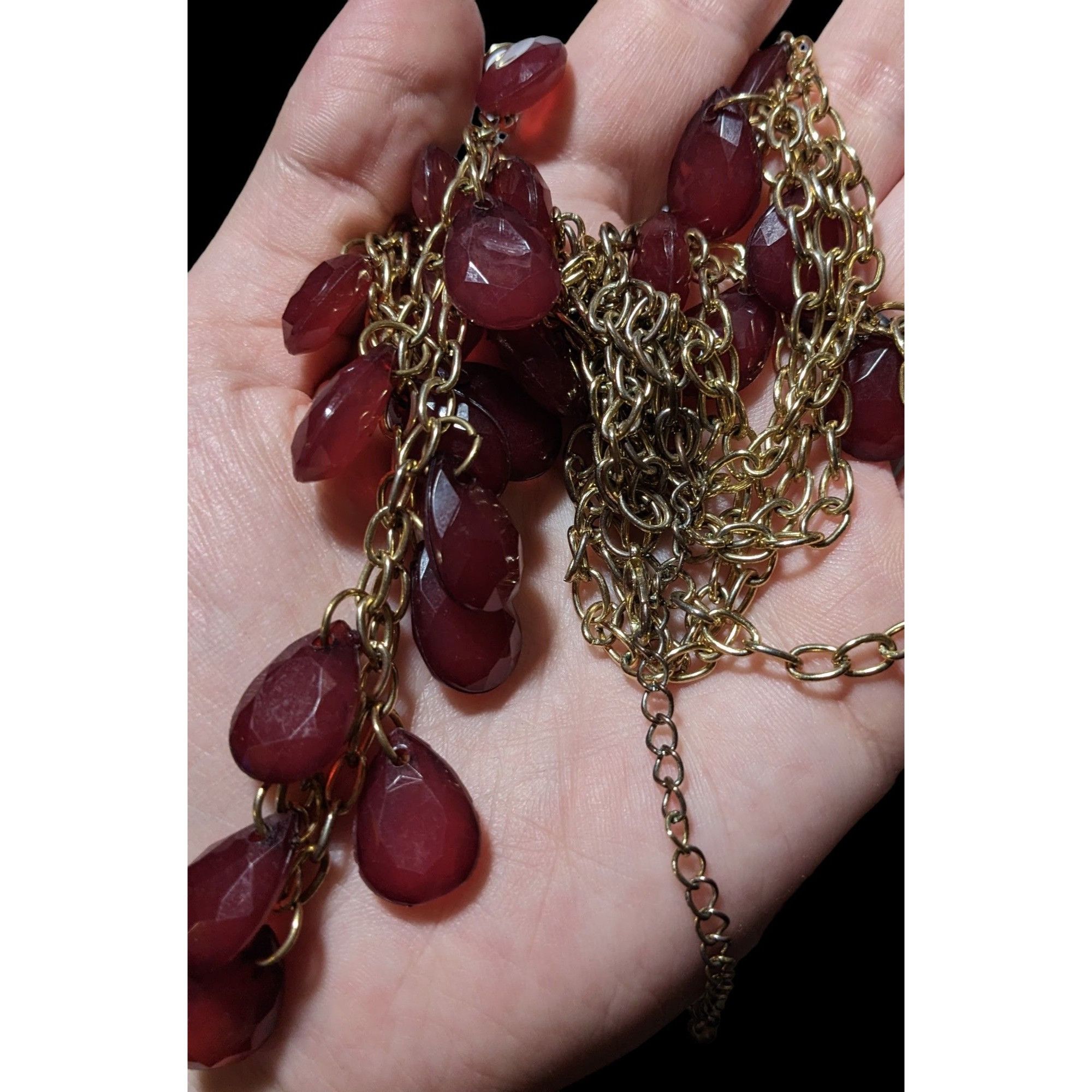 Other Retro Cranberry Gold Multilayer Gemmed Necklace Size ONE SIZE - 4 Thumbnail