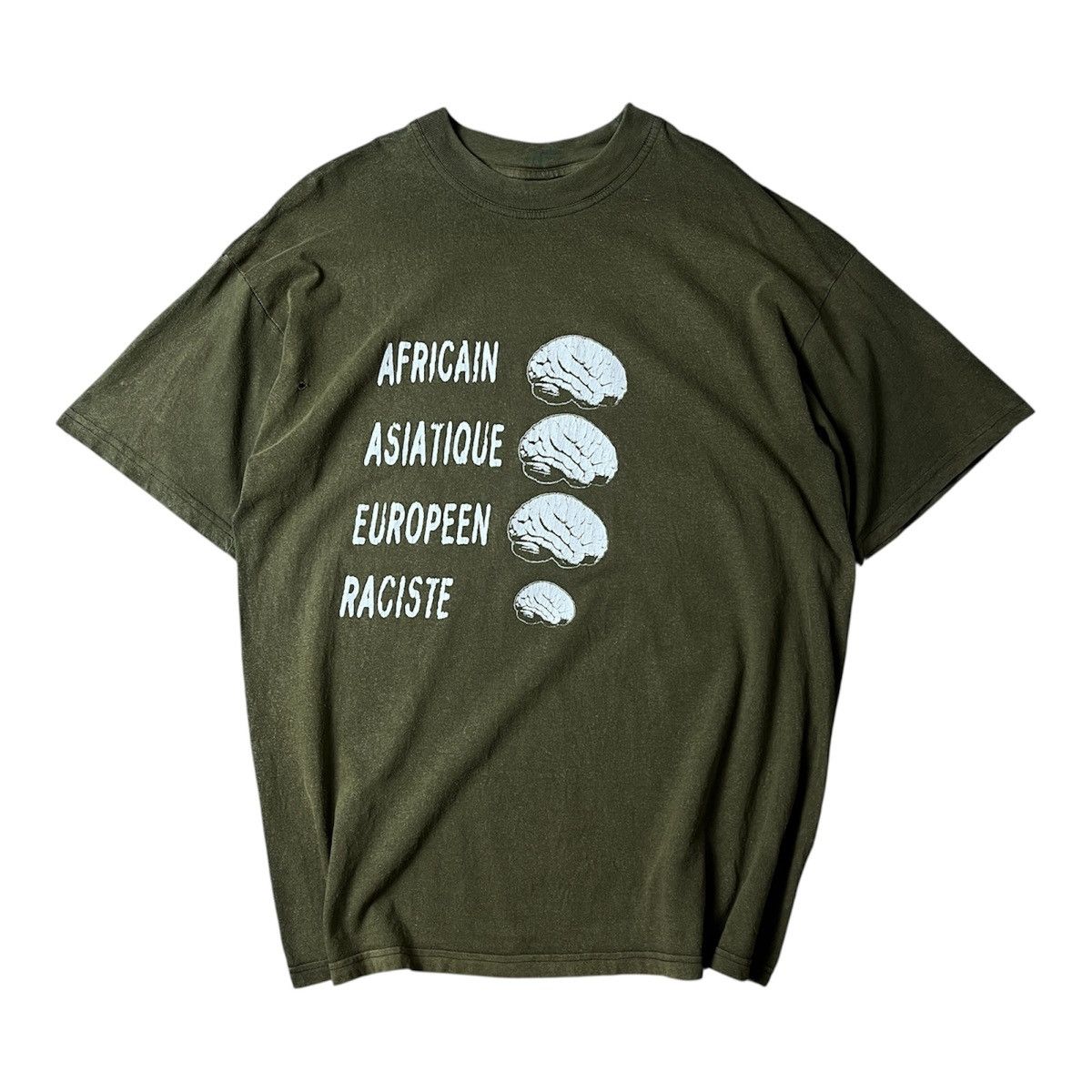 Vintage Raciste Brain Tee - Olive Green Size US XL / EU 56 / 4 - 1 Thumbnail
