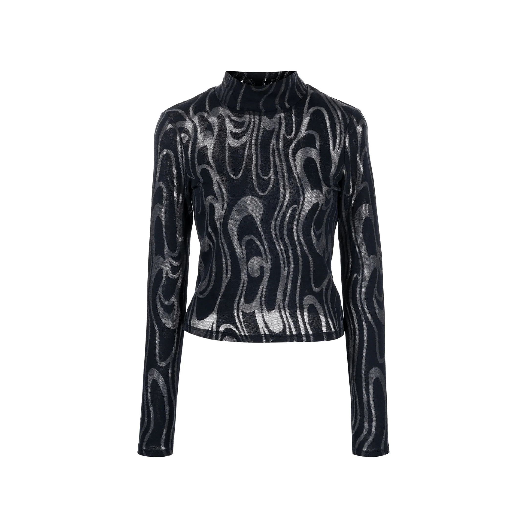 image of Eckhaus Latta O1Mle0524 Shrunk Turtleneck Wave Top In Black, Women's (Size Large)