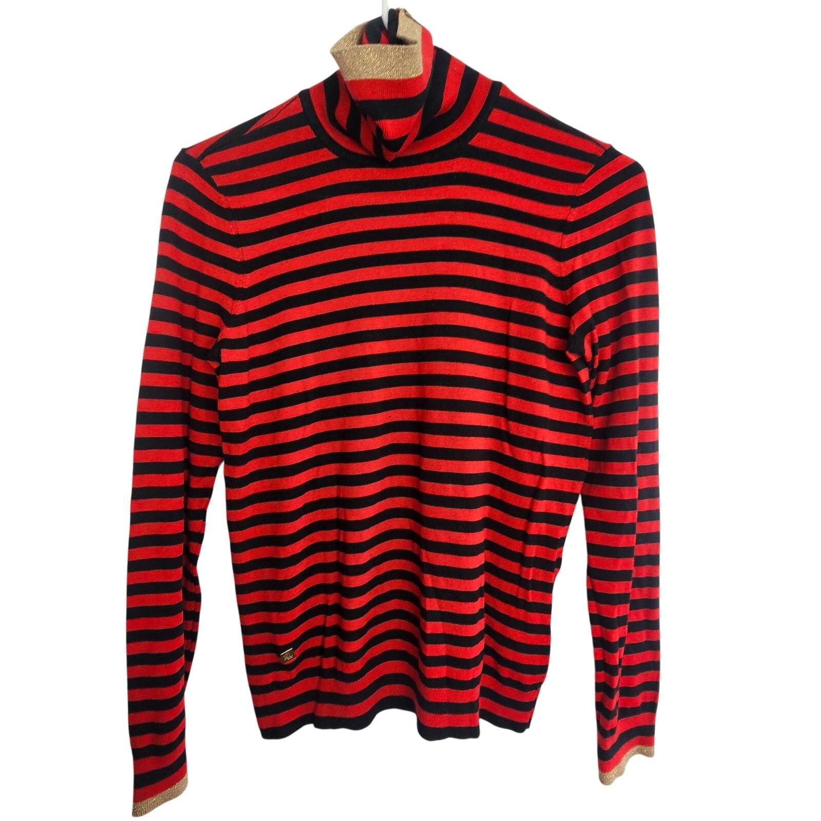 Lauren Ralph Lauren Lauren Ralph Lauren Womens Striped Mulberry Silk Turtleneck Size M / US 6-8 / IT 42-44 - 1 Thumbnail
