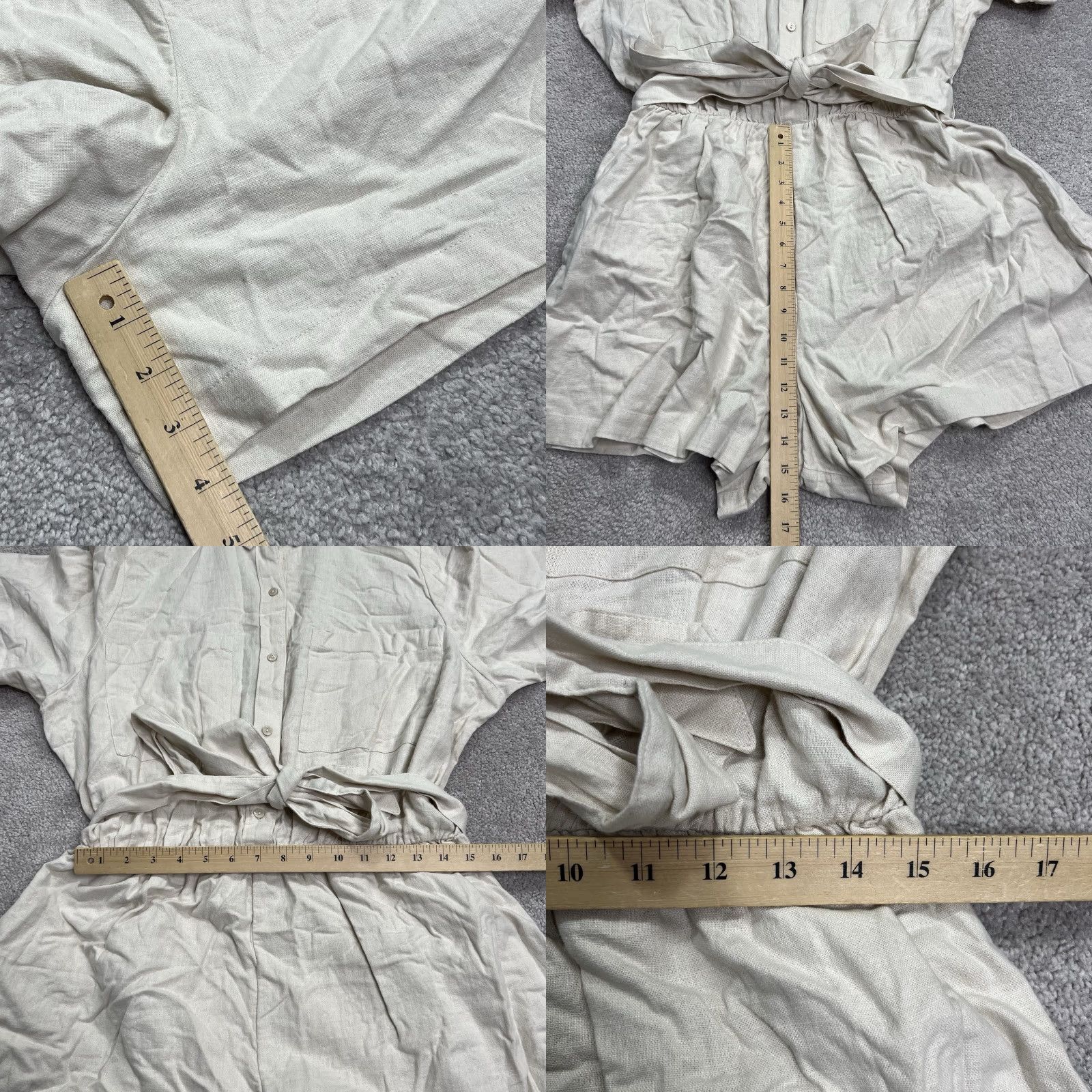 Abercrombie & Fitch Abercrombie & Fitch Linen-Cotton Blend Utility Romper Light Beige XLT Tall NWT Belted Pockets Elastic Waist Short Sleeve Size 40" / US 18 - 10 Thumbnail
