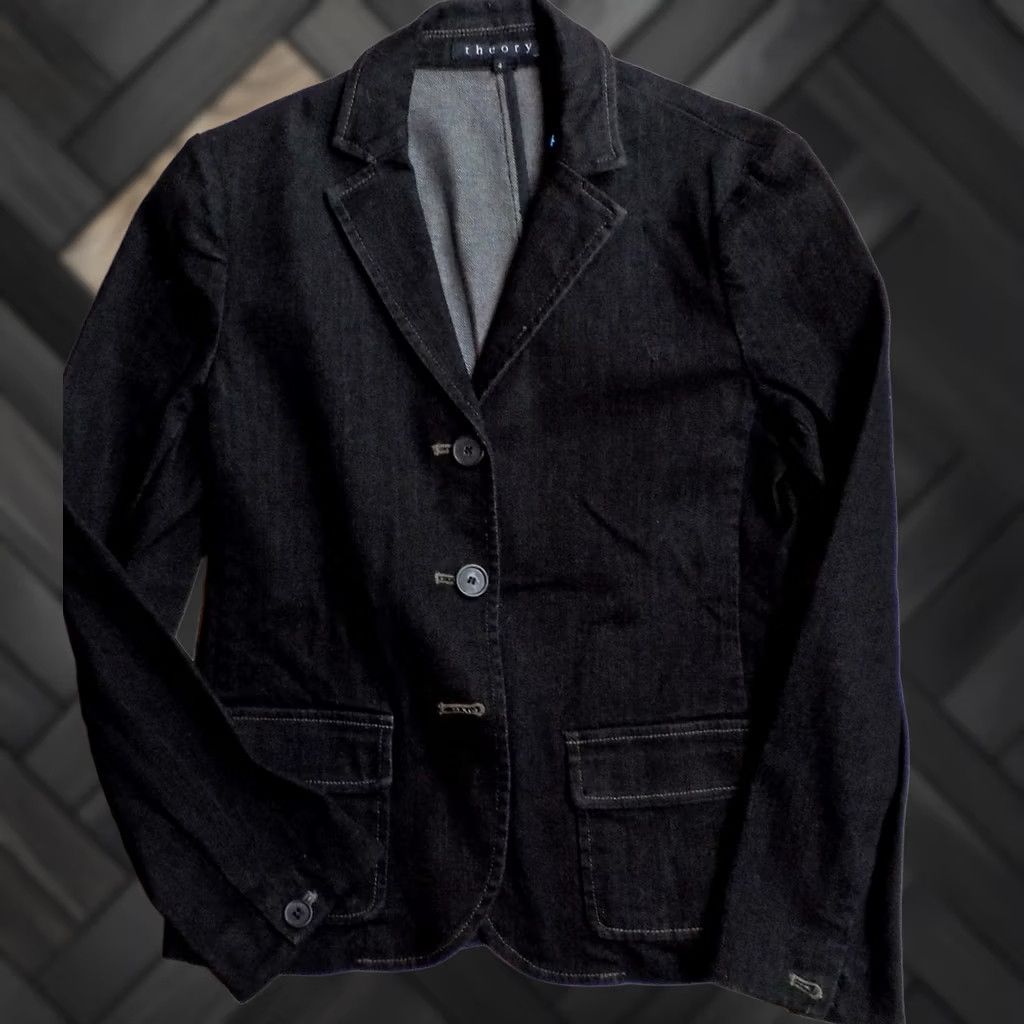 Theory THEORY Denim Blazer Black Size 4 Women Regular Hip Length 3 Button Front Pockets Back Vent XS? Size S / US 4 / IT 40 - 1 Thumbnail