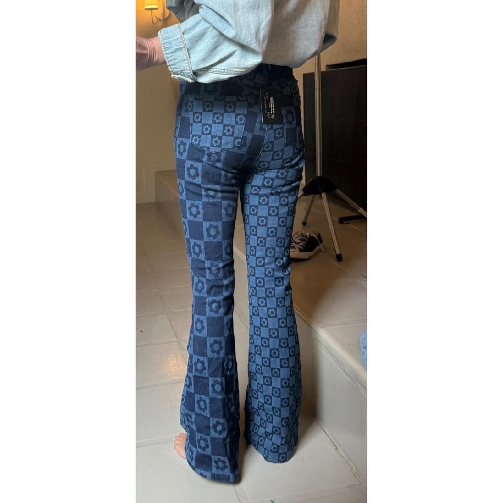 Jaded London NWT Jaded London Retro Jeans Checkered Floral Flare 25 Size 25" / US 0 / IT 36 - 5 Thumbnail