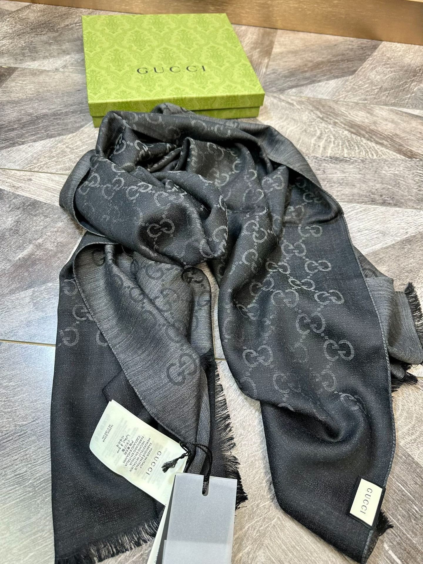 Gucci Gucci Dark Gray Logo Fringe Scarf Size ONE SIZE - 1 Thumbnail