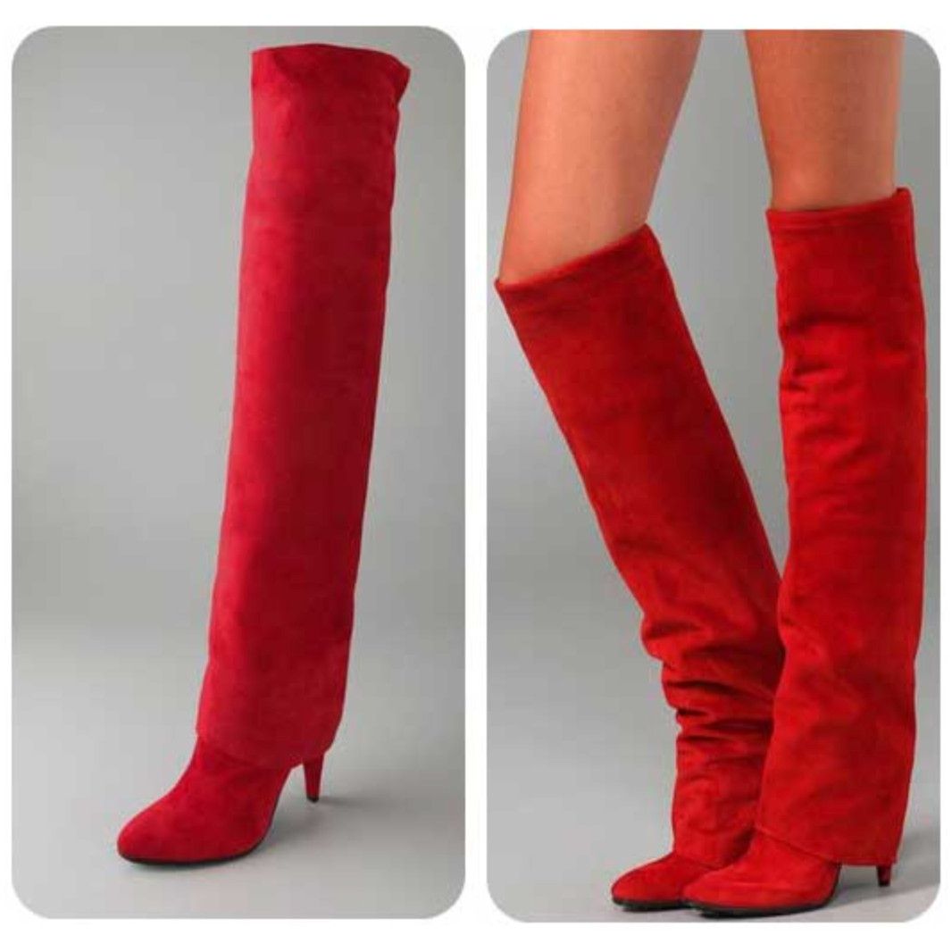 image of Sigerson Morrison Size 9 1/2 Red Suede Over The Knee Boots, Women's
