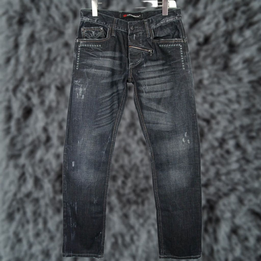Vintage CIPO & Baxx Jeans Men's W31/L34 Blue Distressed Whiskers Faded Embroidered Jeans Size US 31 - 1 Thumbnail