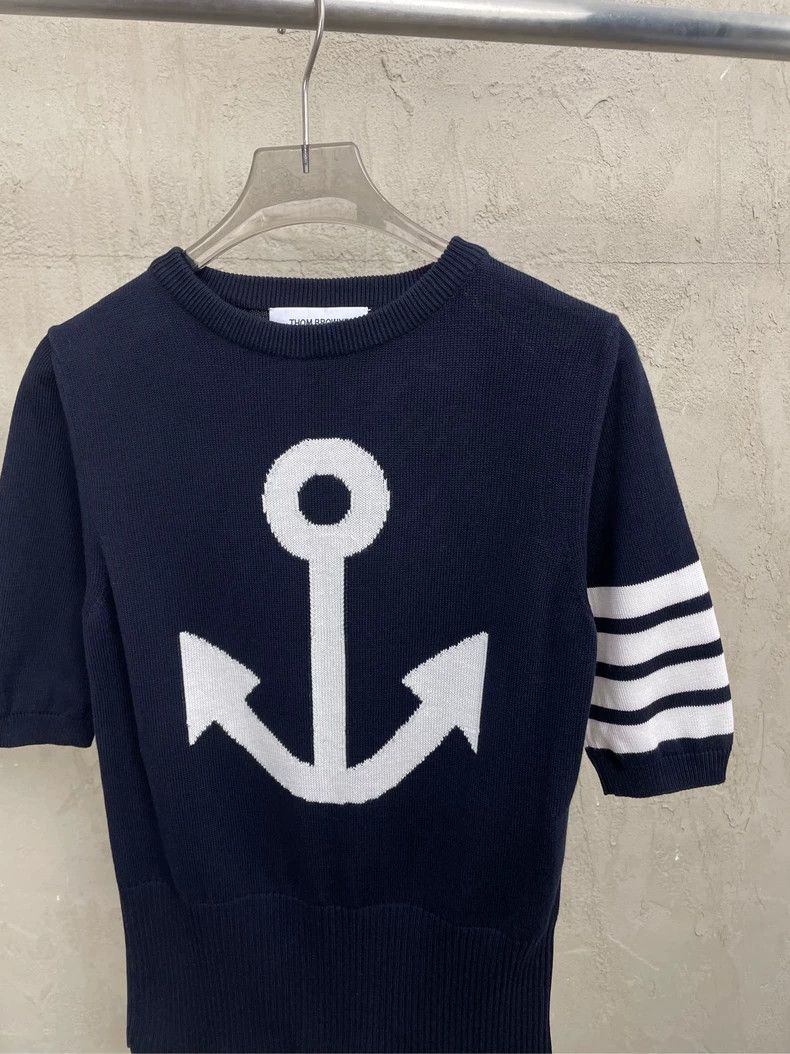Thom Browne Thom browne Dark blue anchor four-striped knitted short sle Size XS / US 0-2 / IT 36-38 - 3 Thumbnail