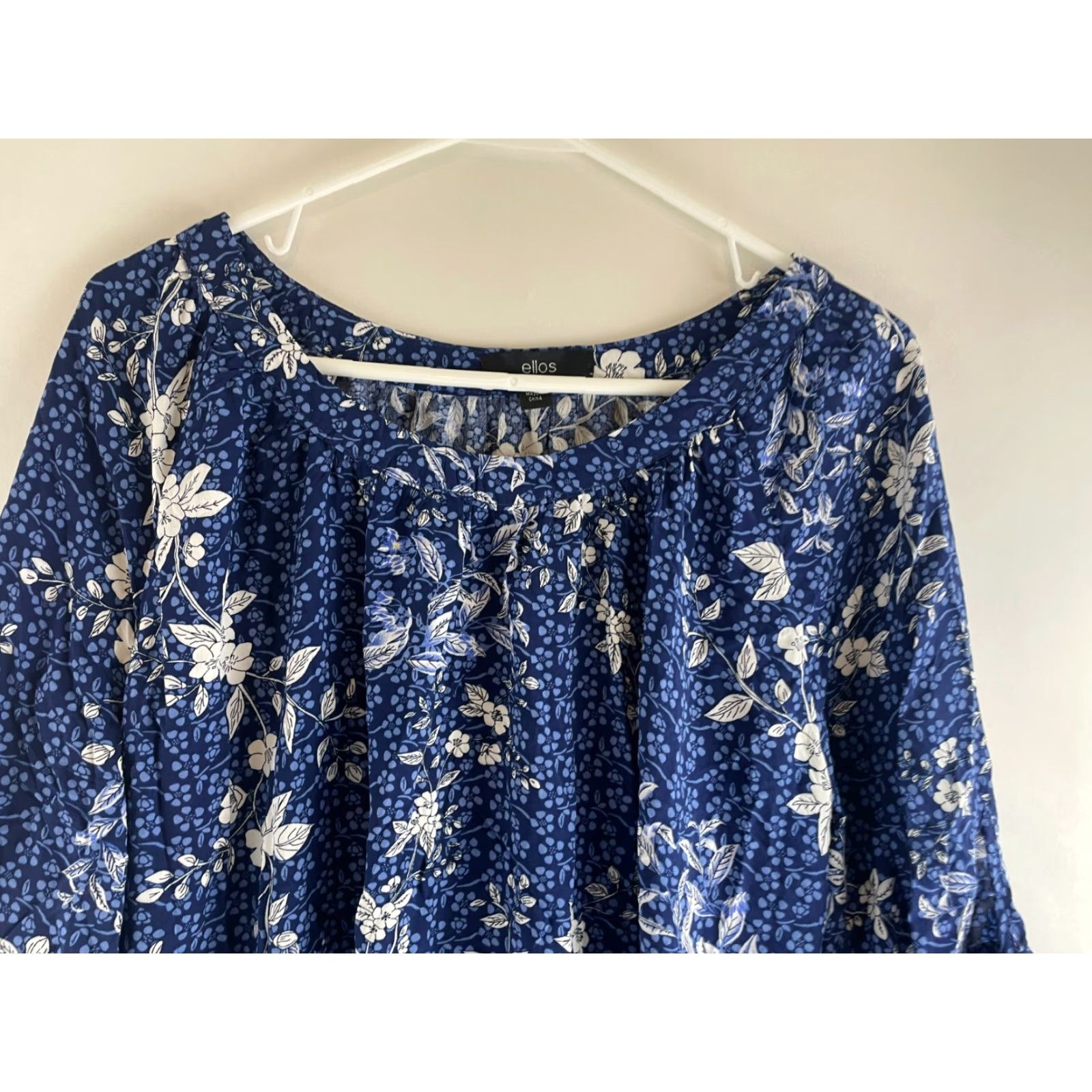 Vintage Ellos Short Dress Women's Size 14 Blue Floral Above Knee Sleeve Hem Tie Boatneck Shirt Dress Womens Size 36" / US 14 / IT 50 - 3 Thumbnail