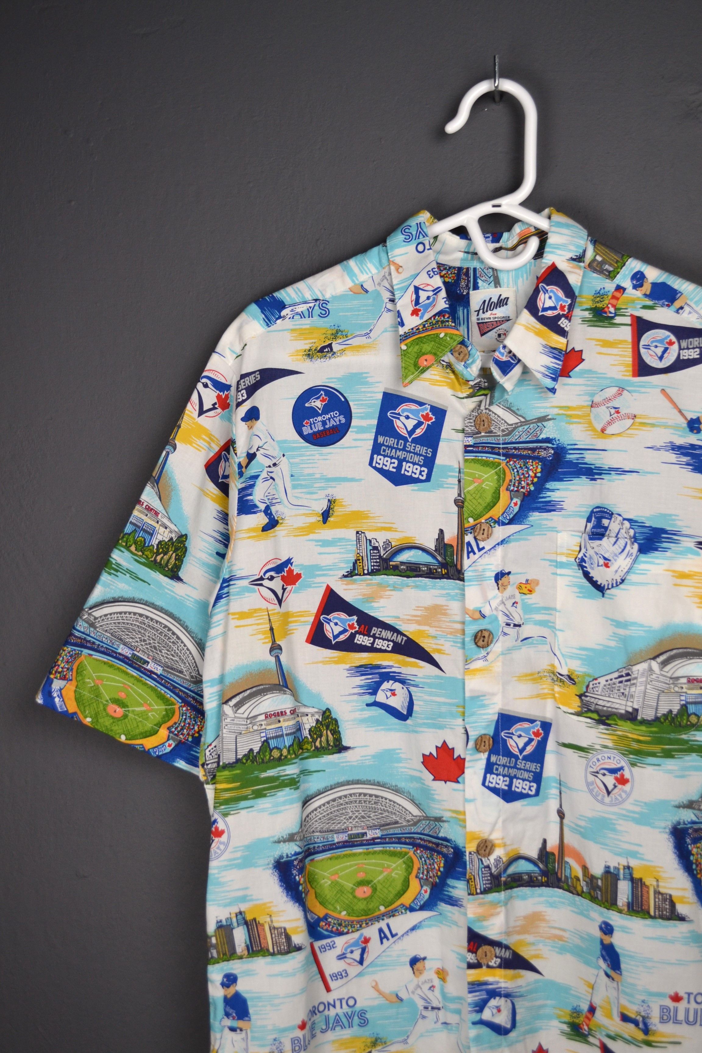 Reyn Spooner MLB Blue Jays Hawaiian M Cotton Shirt Korea