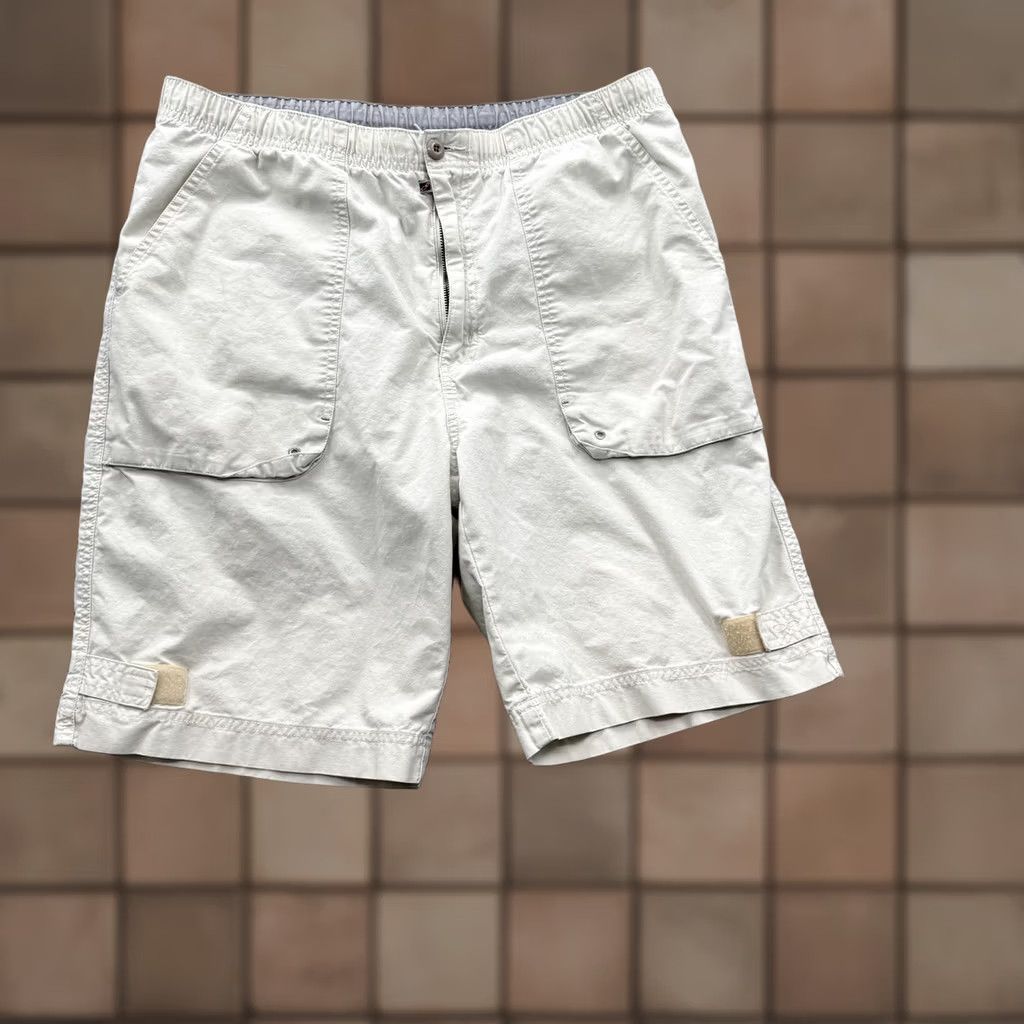 Vintage OP Mens Beige Cotton Chino Shorts 10 Inseam Elastic Waist Casual Summer M Size US 31 - 1 Thumbnail