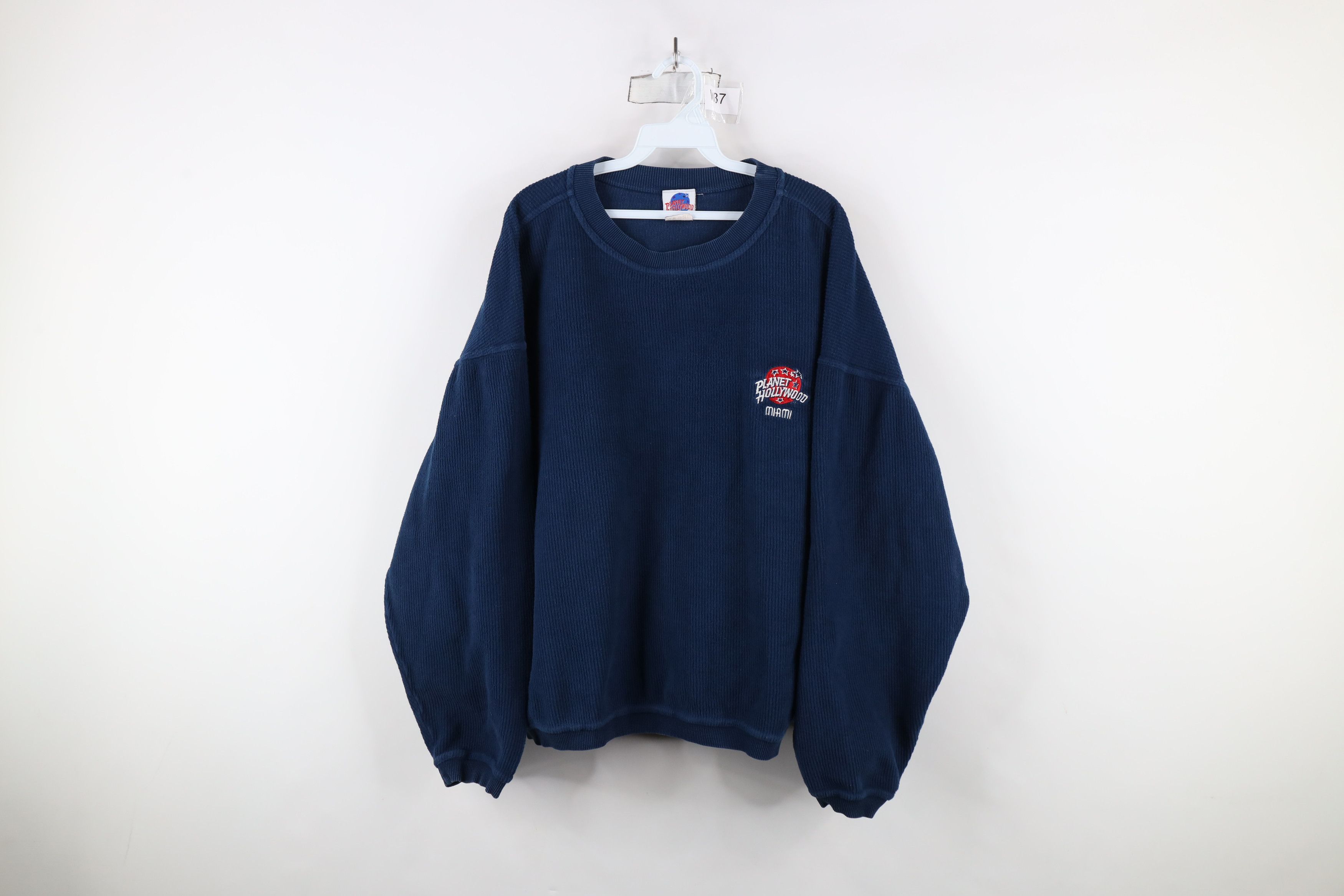 Vintage Vintage 90s Planet Hollywood Miami Ribbed Sweater Blue Size US L / EU 52-54 / 3 - 1 Thumbnail