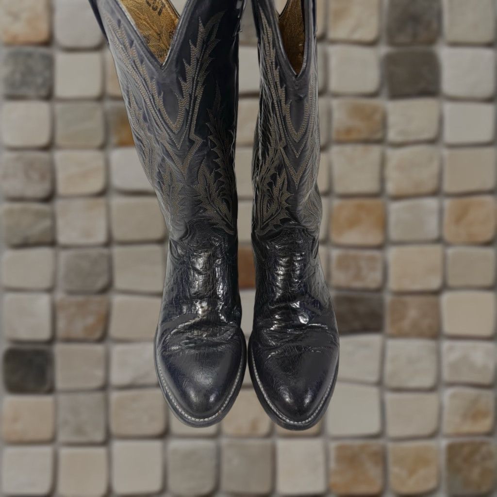 Tony Lama Tony Lama Boots Men 7 EE Western Ostrich Leather Black Cowboy Rodeo Leather Upper Wide Width Size US 7 / EU 40 - 1 Thumbnail