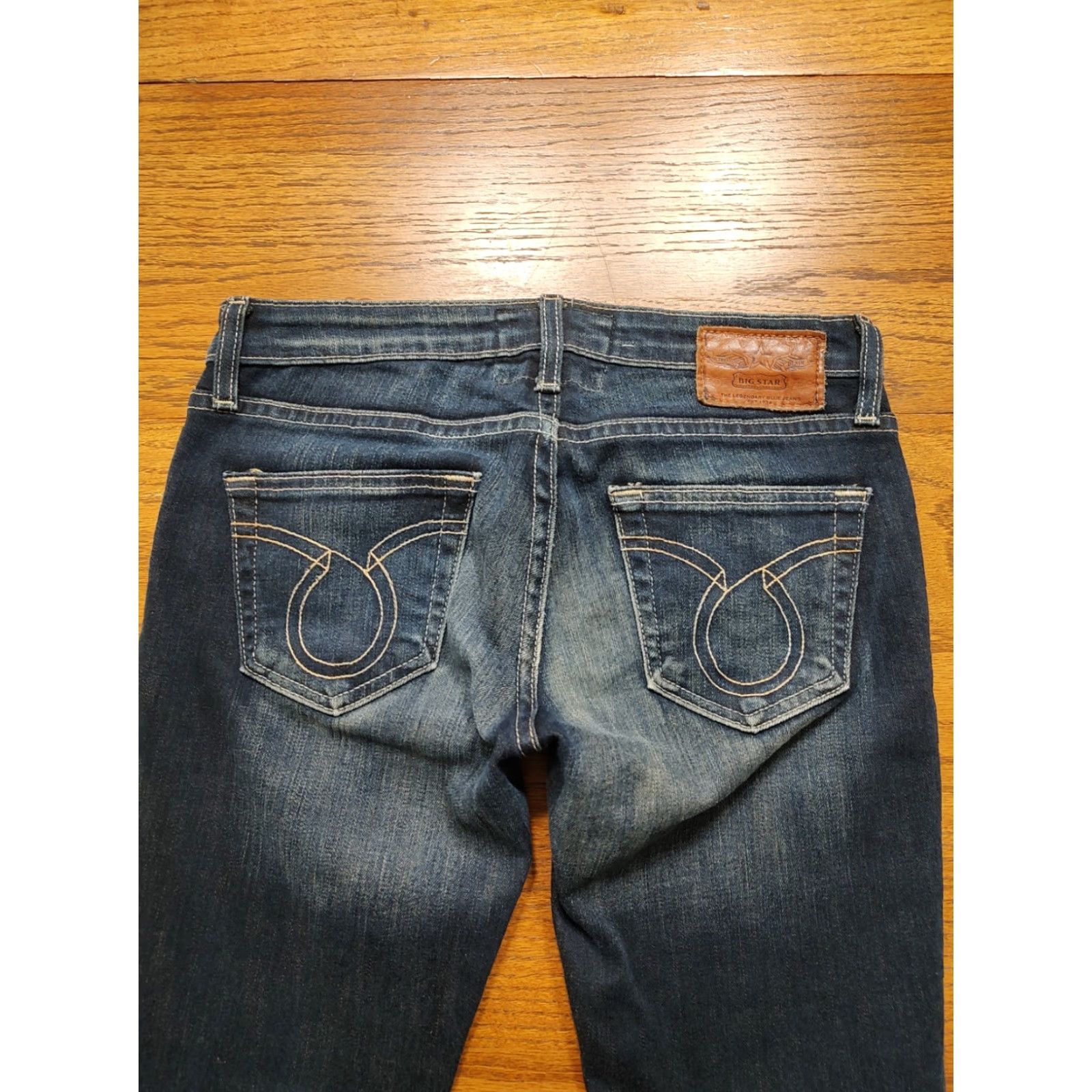 Denime Big Star Jenae Slim Straight Denim Dark Wash Jeans Womens 26 Inseam 31 5-Pocket Blue Cotton Blend Belt Loops Embroidered Studded Slimming Vintage No Size 26" / US 2 / IT 38 - 3 Thumbnail