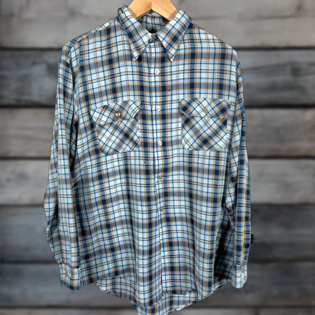 Vintage VINTAGE Big Mac Shirt Plaid Flannel Lightweight 70s 80s Grunge XL Mens Blue Yellow Cotton Polyester Blend Button-Up Size US XL / EU 56 / 4 - 1 Thumbnail