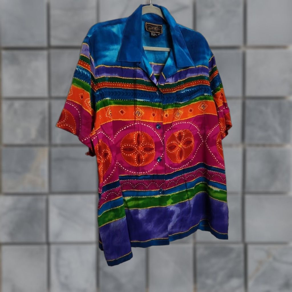 Vintage VINTAGE Diane Button-Up Shirt Unisex Adults 2XL Multi Geometric Abstract Silk Art 90s Streetwear Clothing Size XXL / US 16-18 / IT 52-54 - 1 Thumbnail