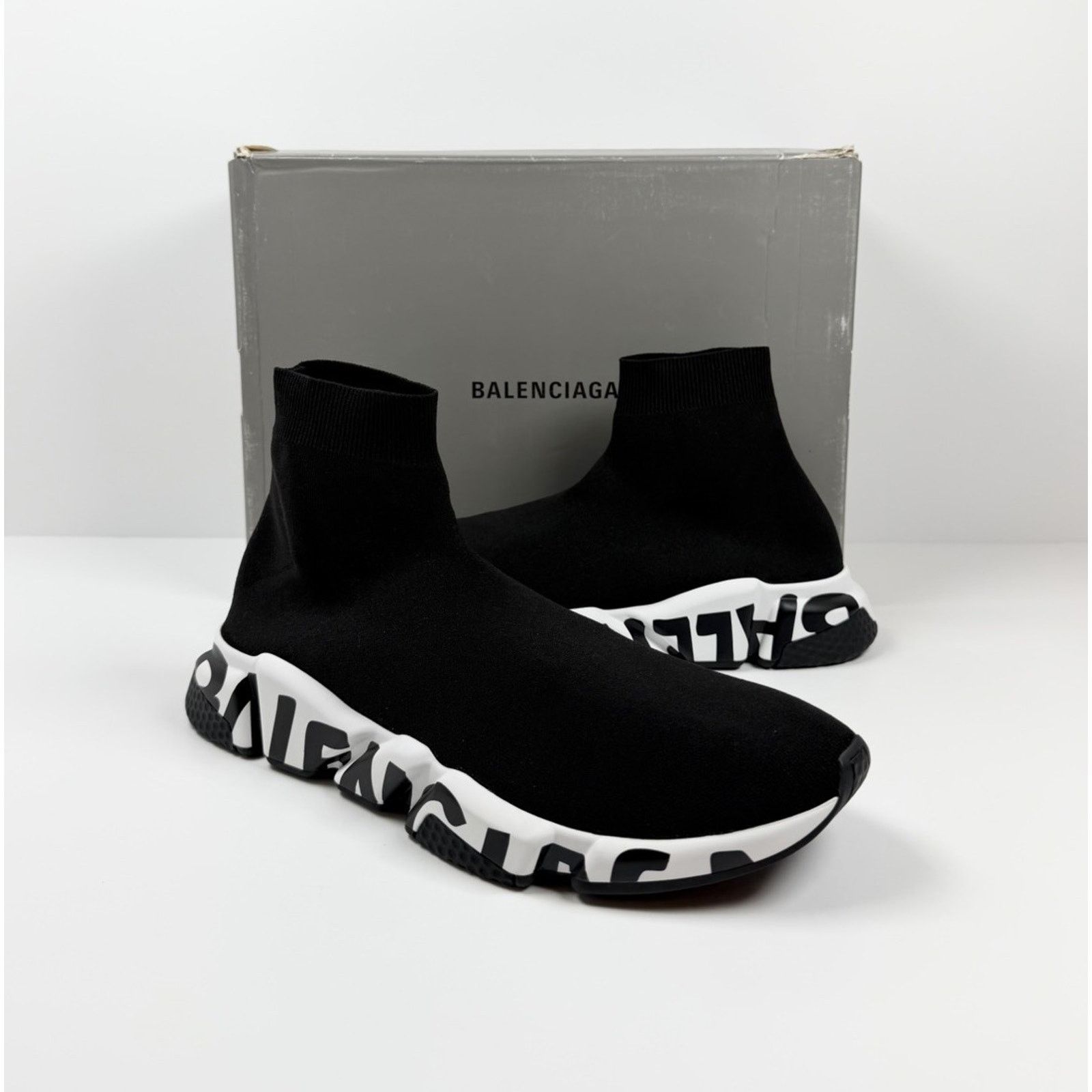 Balenciaga Size 46EU/13US - Balenciaga Speed Black White Graffiti NEW! Size US 13 / EU 46 - 2 Thumbnail