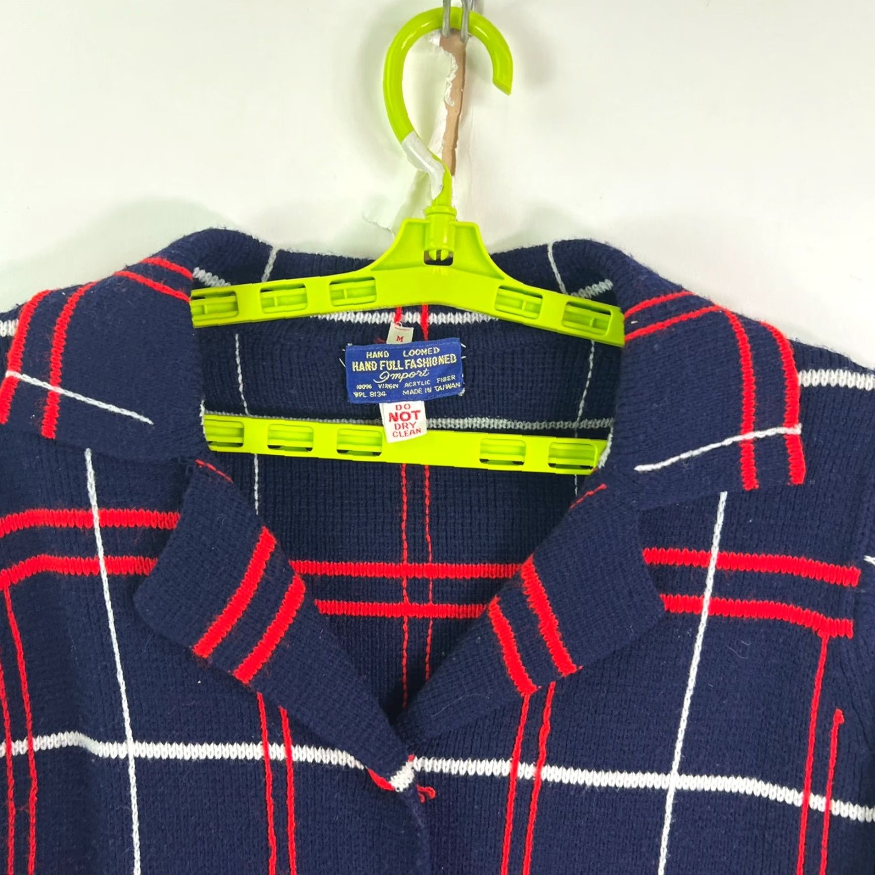 Vintage VINTAGE Hand Full Fashioned Cardigan Women M Blue Check Acrylic Size M / US 6-8 / IT 42-44 - 2 Thumbnail