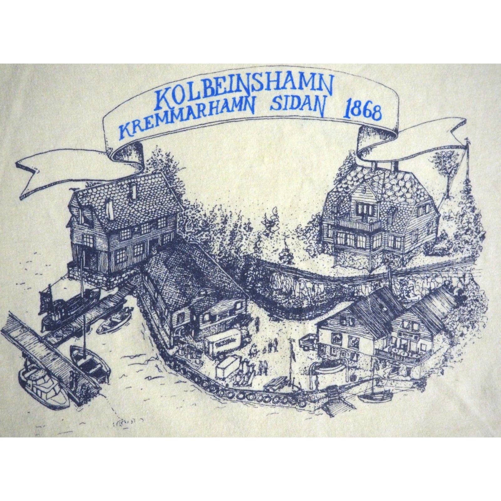 Vintage VINTAGE VTG 90s Norwegian Kolbeinshamn Village Pastel Yellow Euro Tee T-Shirt Mens M Size US M / EU 48-50 / 2 - 7 Thumbnail