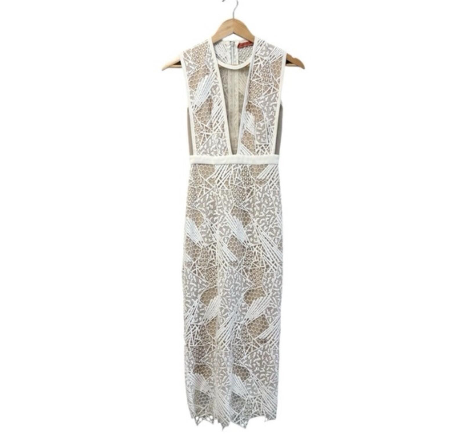 Other Here Comes the Sun Crochet Lace Midi Dress White Nude Fitted Size S / US 4 / IT 40 - 2 Thumbnail