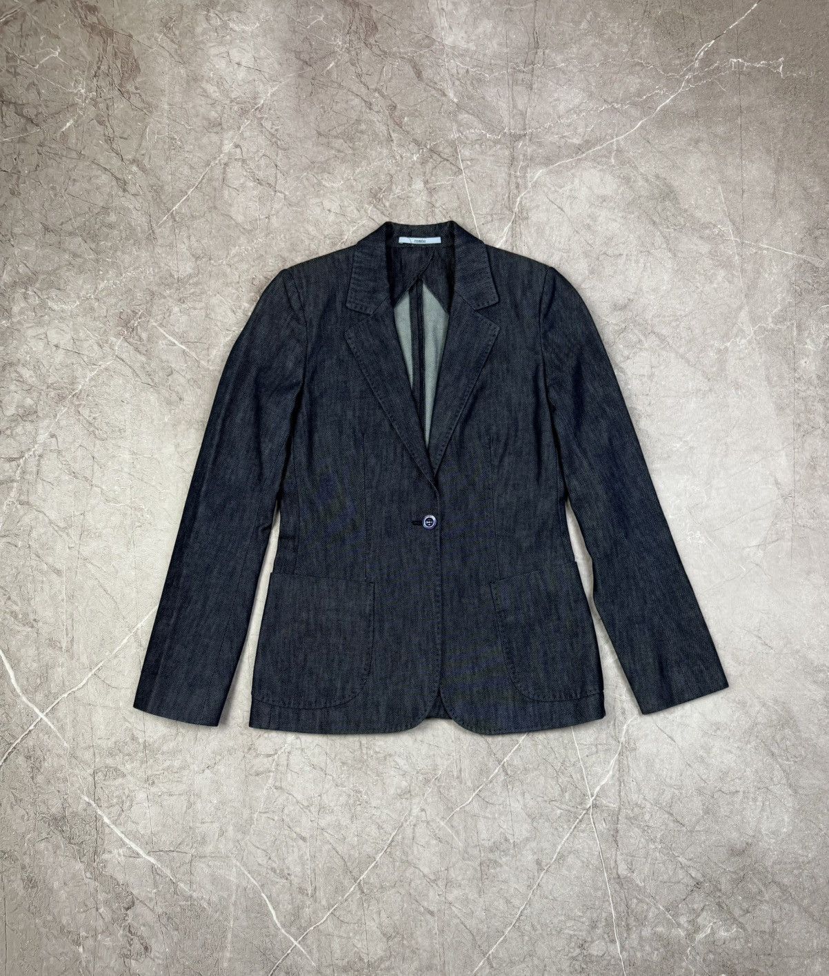 Malo Malo Italy Blue Cotton Denim Look Blazer Jacket Women's sz S Size S / US 4 / IT 40 - 1 Thumbnail