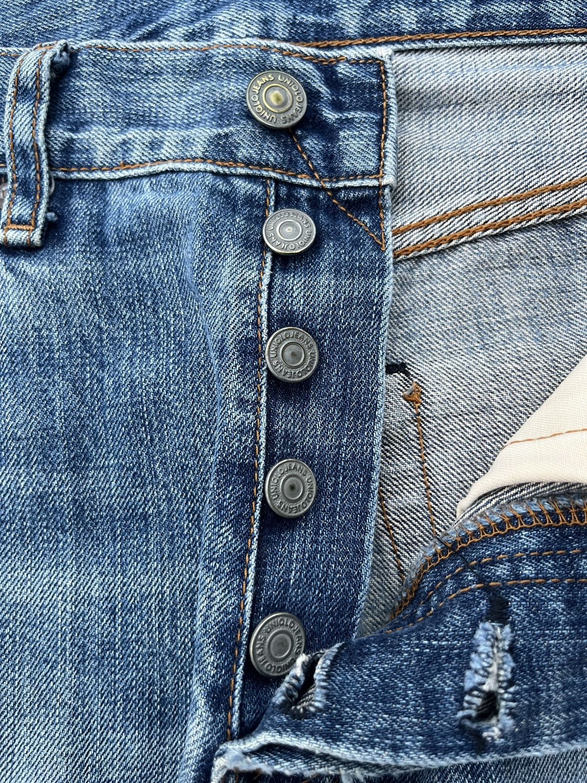 Japanese Brand × Jun Takahashi Vintage Japanese Blue Washed Buttonfly Ripped Selvedge Jeans Size US 30 / EU 46 - 6 Thumbnail