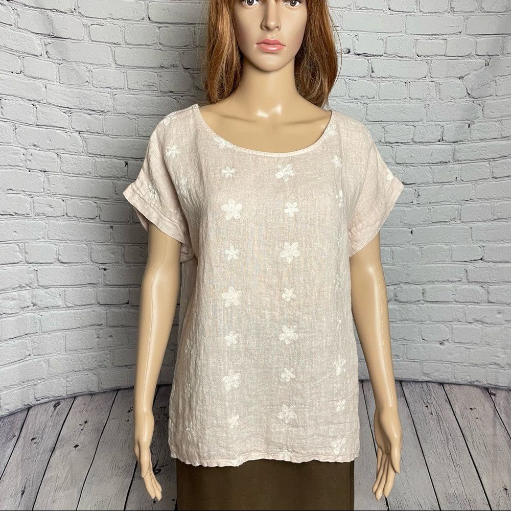 Other NWT New Terzo Millennio Pink Embroidered Linen Top Made in Size S / US 4 / IT 40 - 1 Thumbnail