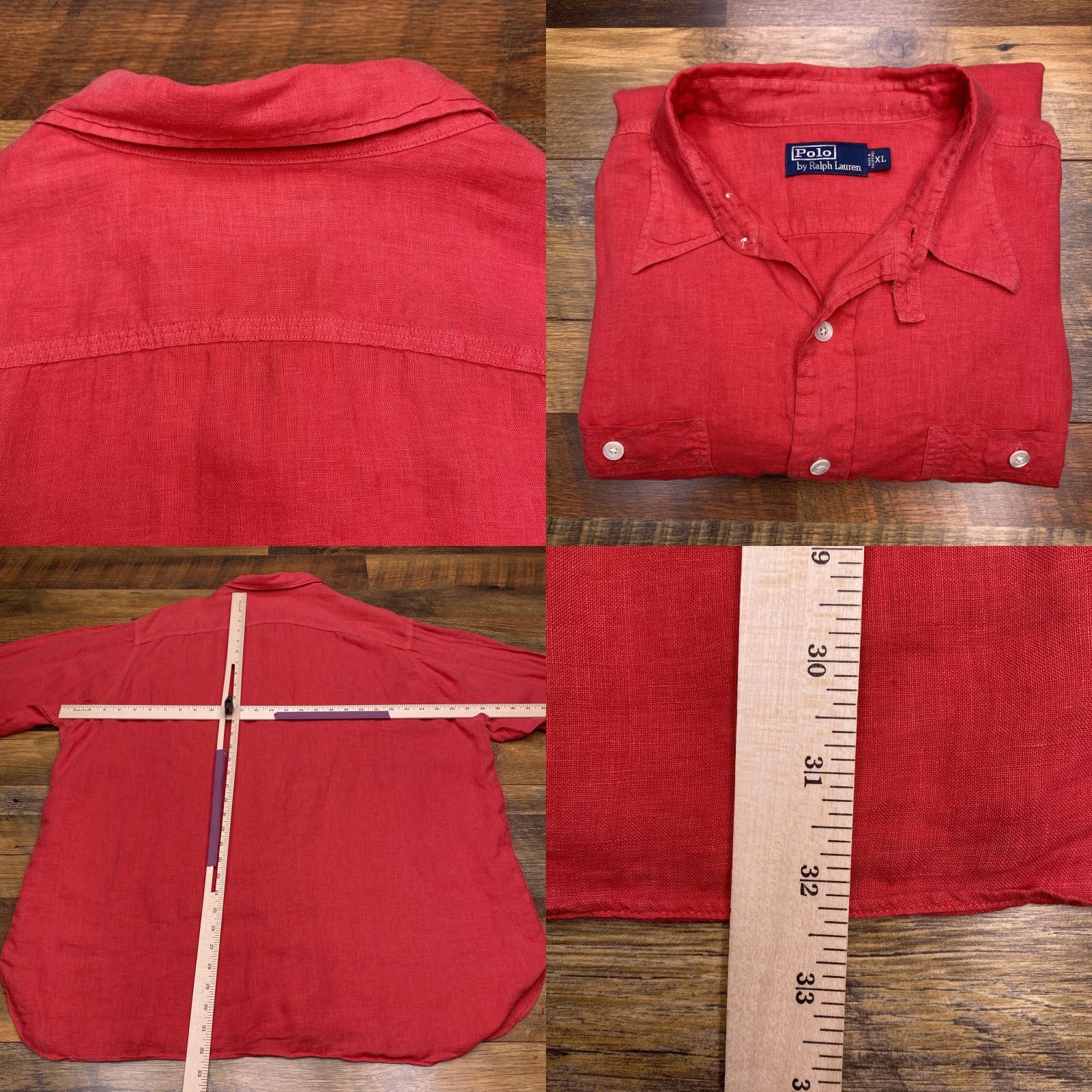 Polo Ralph Lauren VINTAGE Polo Ralph Lauren Shirt Adult XL Red Linen Button-Up Long Sleeve Casual Workwear 1960s 90s Mens Size US XL / EU 56 / 4 - 8 Thumbnail