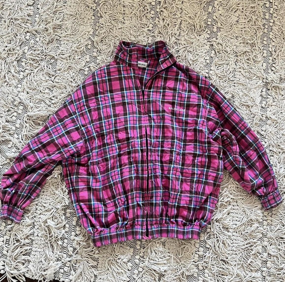Balenciaga Balenciaga Pink Plaid Oversized Flannel Zip Up Jacket Size XXS / US 00 / IT 34 - 2 Thumbnail