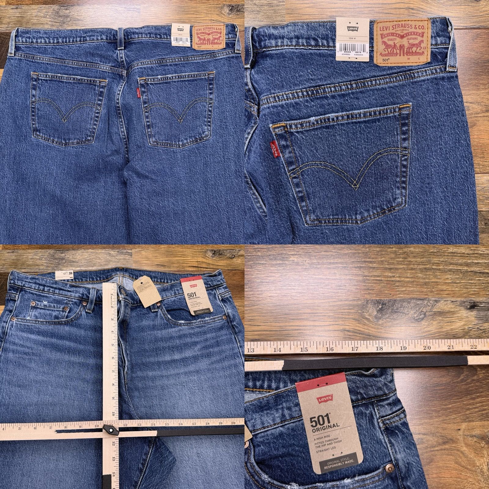 Levi's Levi's 501 Original Straight Jeans Womens 18W High Rise Stretch Denim 5-Pocket Blue NWT Size 40" / US 18 - 9 Thumbnail