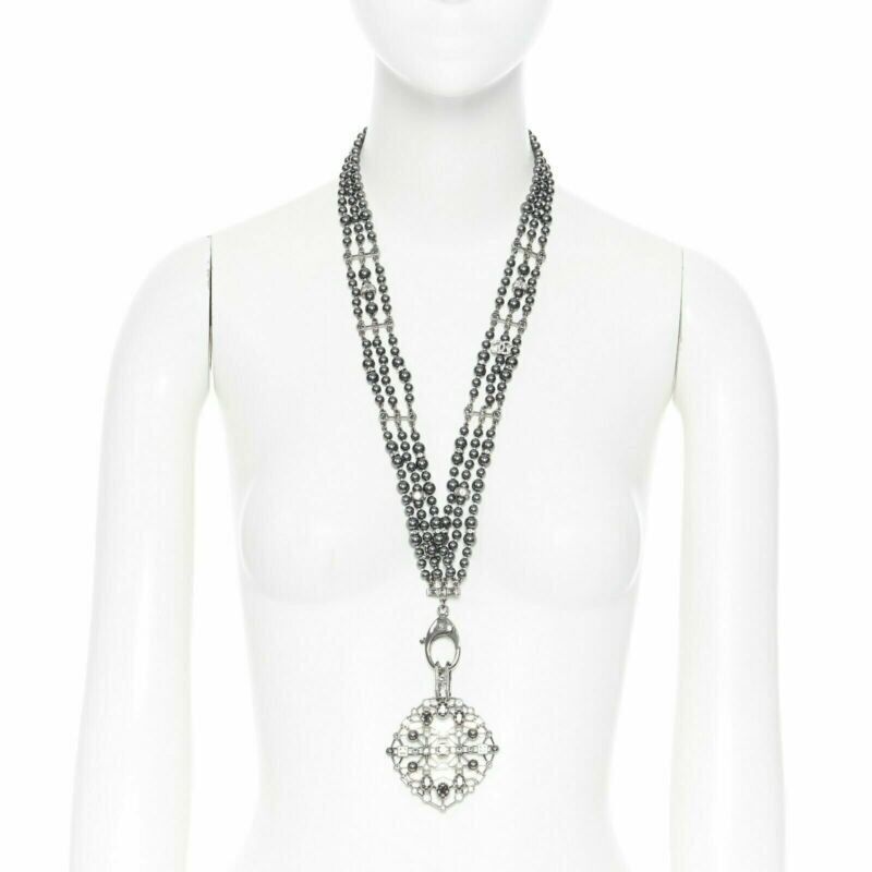 Chanel new CHANEL black triple strand pearl strass crystal clasp CC pendent necklace Size ONE SIZE - 1 Thumbnail