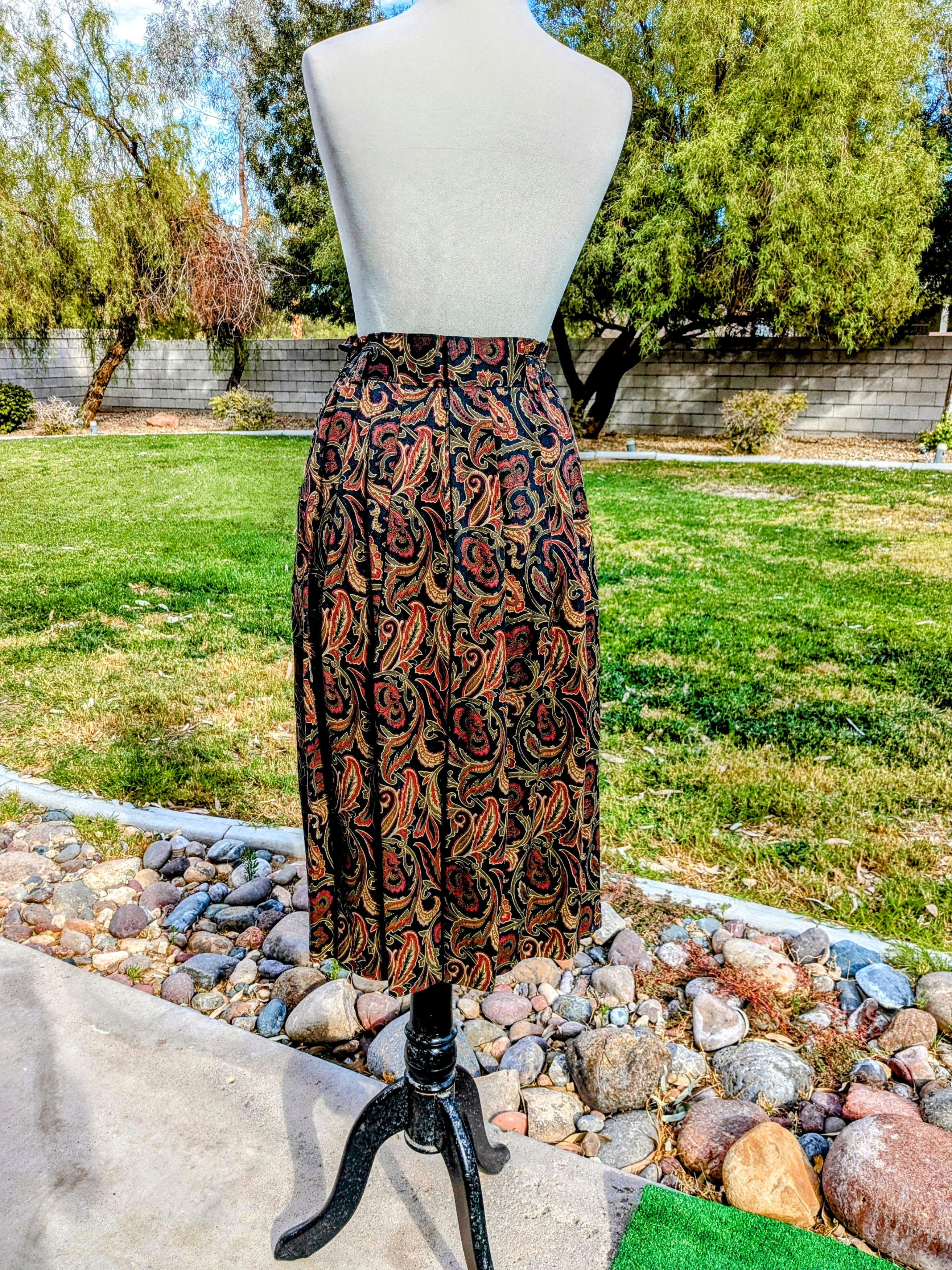 Vintage Vintage Japanese Petite Pleated Paisley Retro Maxi Skirt Size 27" / US 4 / IT 40 - 4 Thumbnail